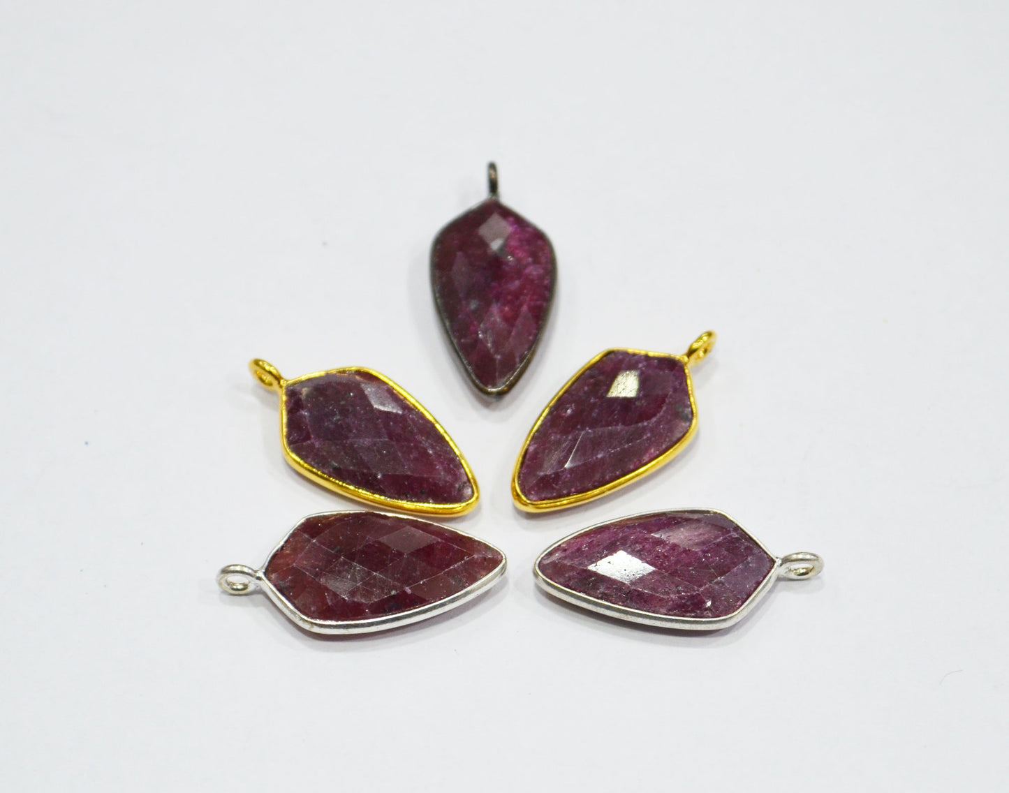 Ruby Faceted Tie Shape Slightly Tilted Bail Connector , Sold By Piece , 19 mm , RB-6561D