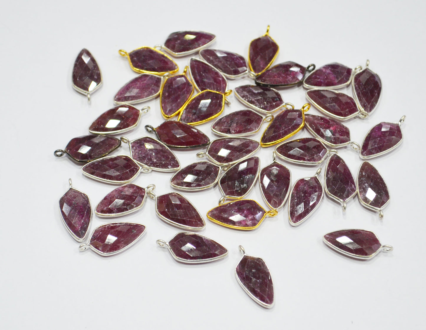 Ruby Faceted Tie Shape Slightly Tilted Bail Connector , Sold By Piece , 19 mm , RB-6561D