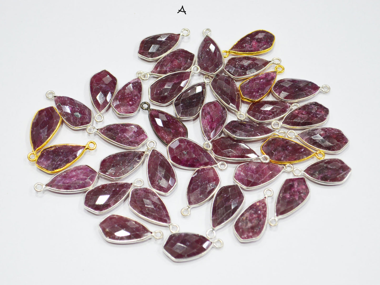 Ruby Faceted Tie Shape Single And Double Bail Connector , Sold By Piece , 19 mm , RB-6561