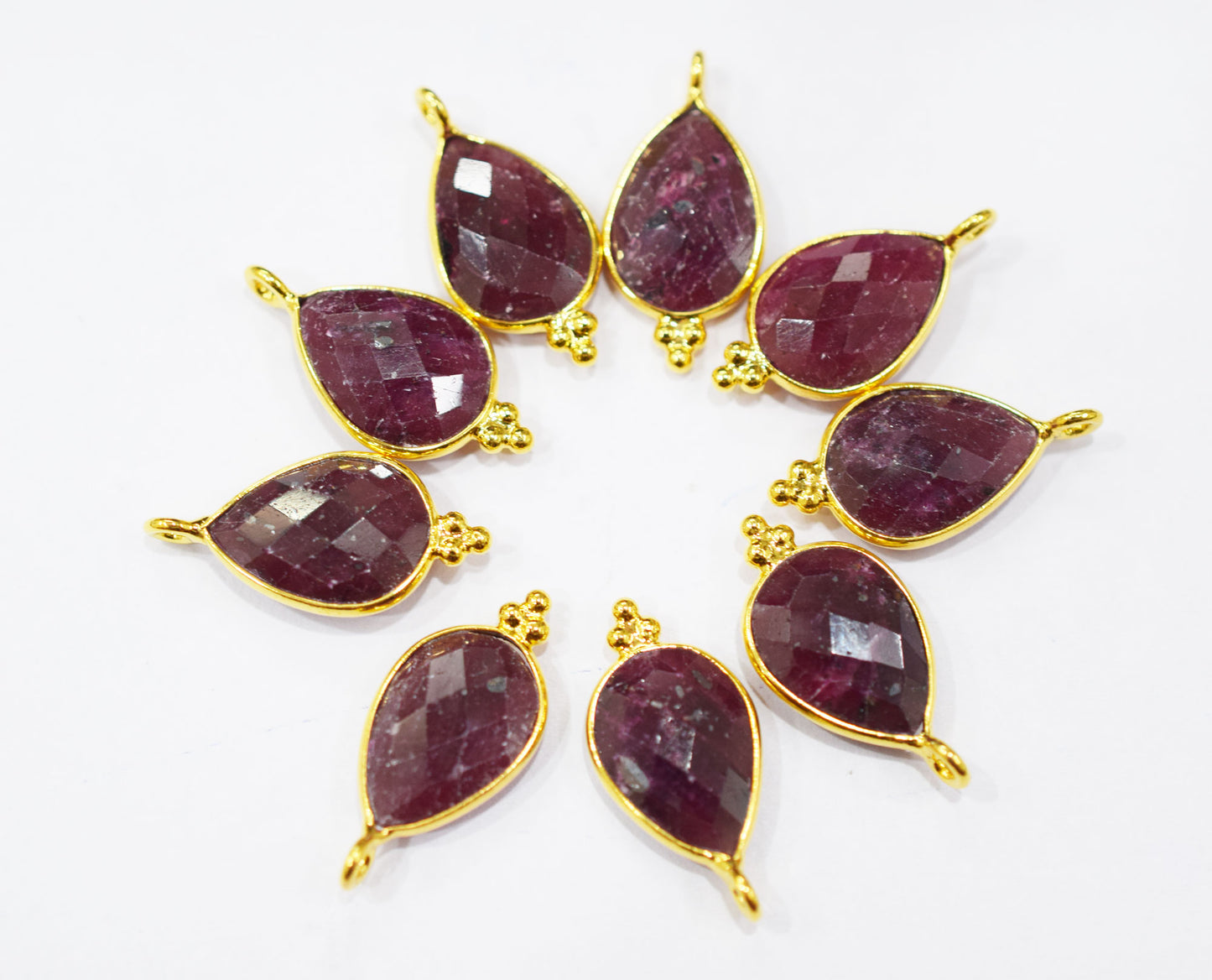Ruby Faceted Pear Shape Slightly Tilted Single Bail Connector , Sold By Piece , 11x14 mm , RB-6562