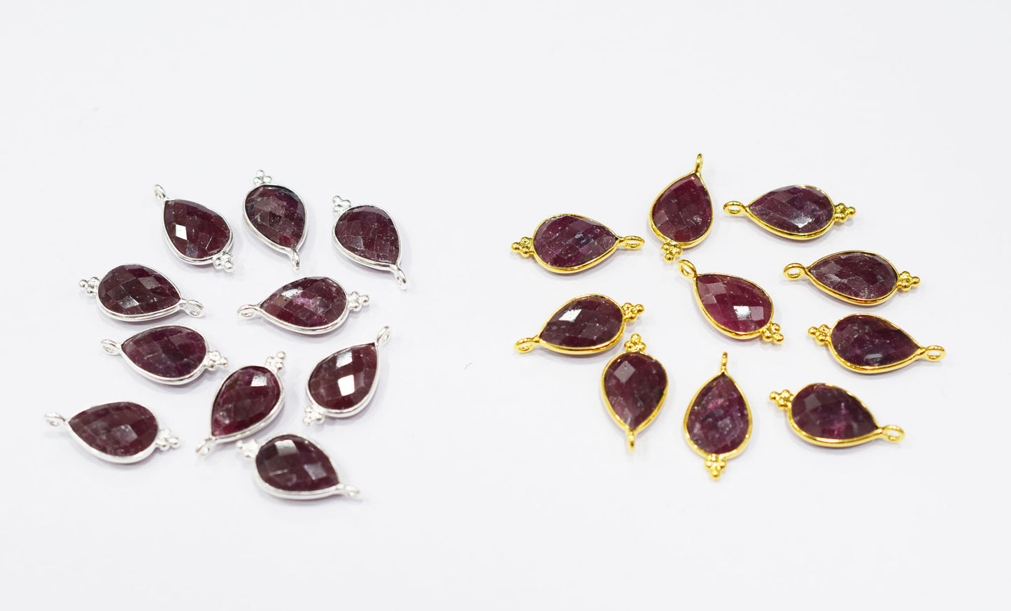 Ruby Faceted Pear Shape Slightly Tilted Single Bail Connector , Sold By Piece , 11x14 mm , RB-6562