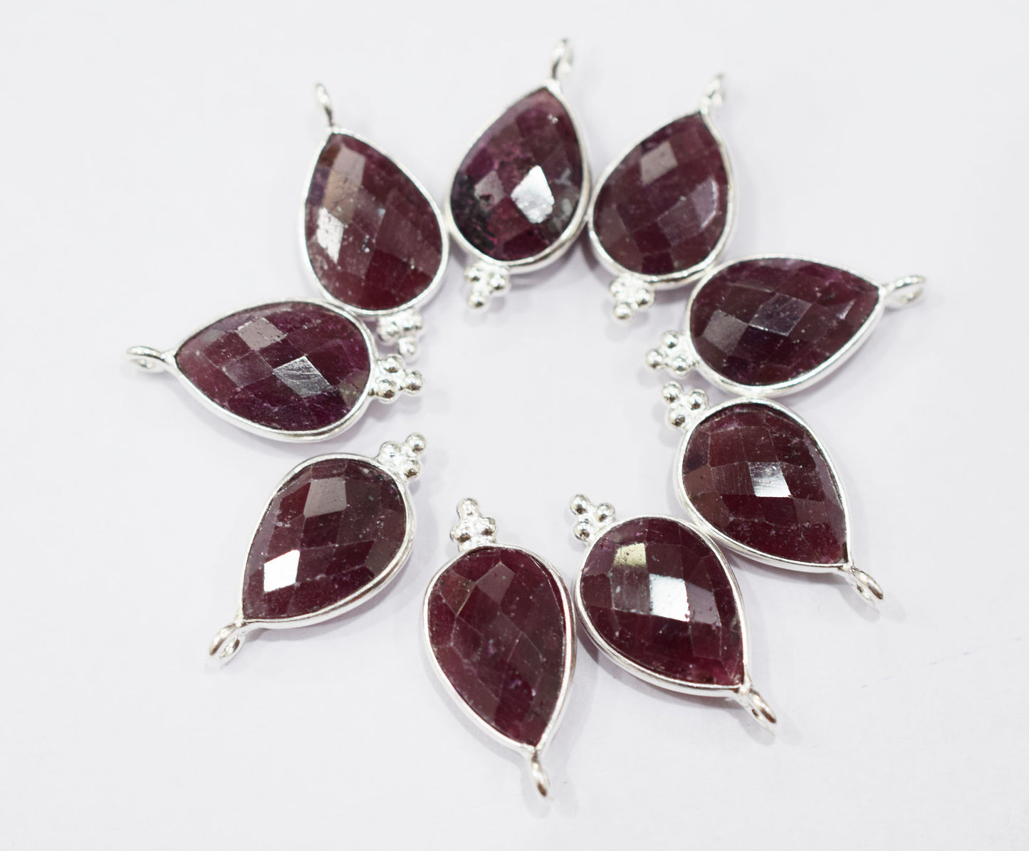 Ruby Faceted Pear Shape Slightly Tilted Single Bail Connector , Sold By Piece , 11x14 mm , RB-6562