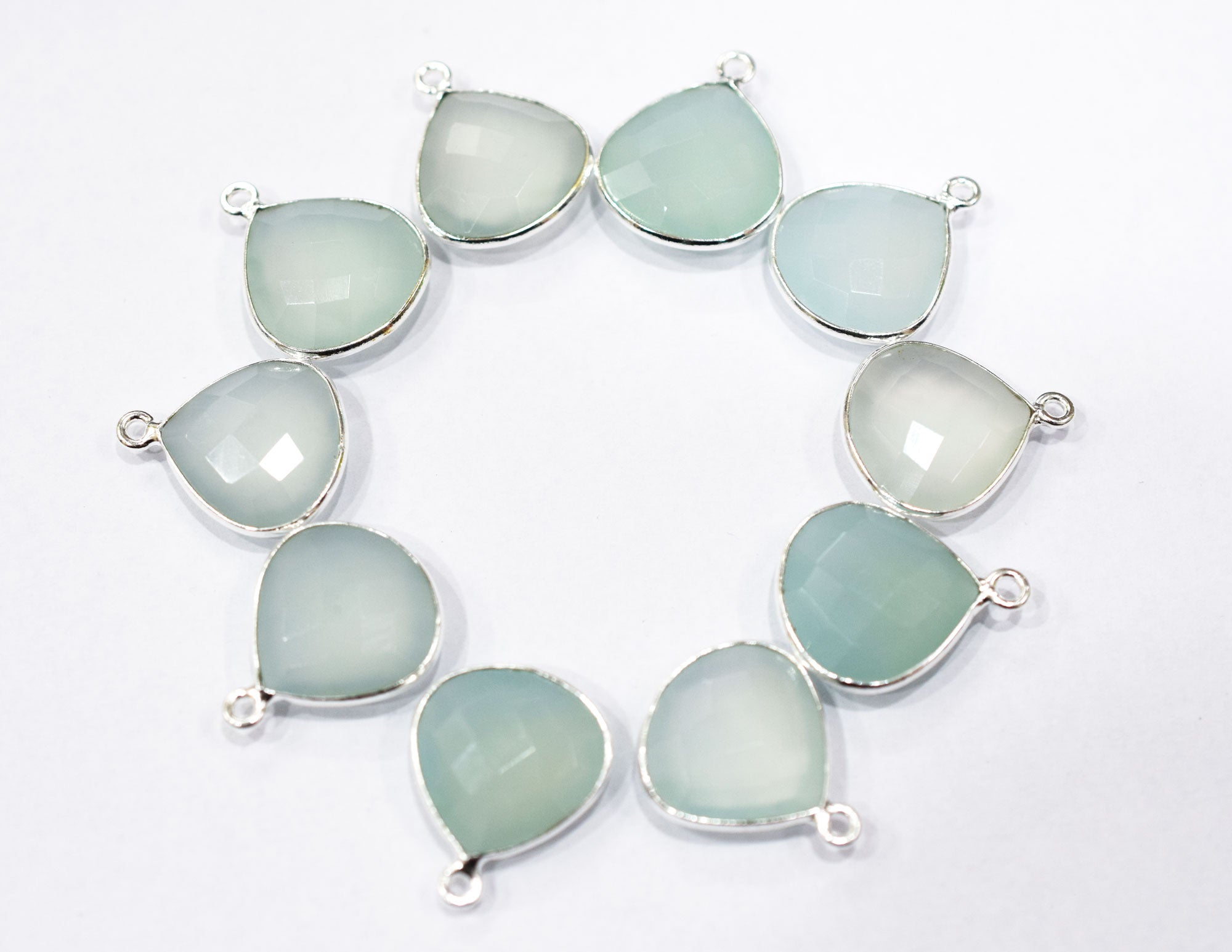 Aqua Chalcedony Faceted Heart Shape Connector , Sold By Piece , 16x16 mm , RB-6563