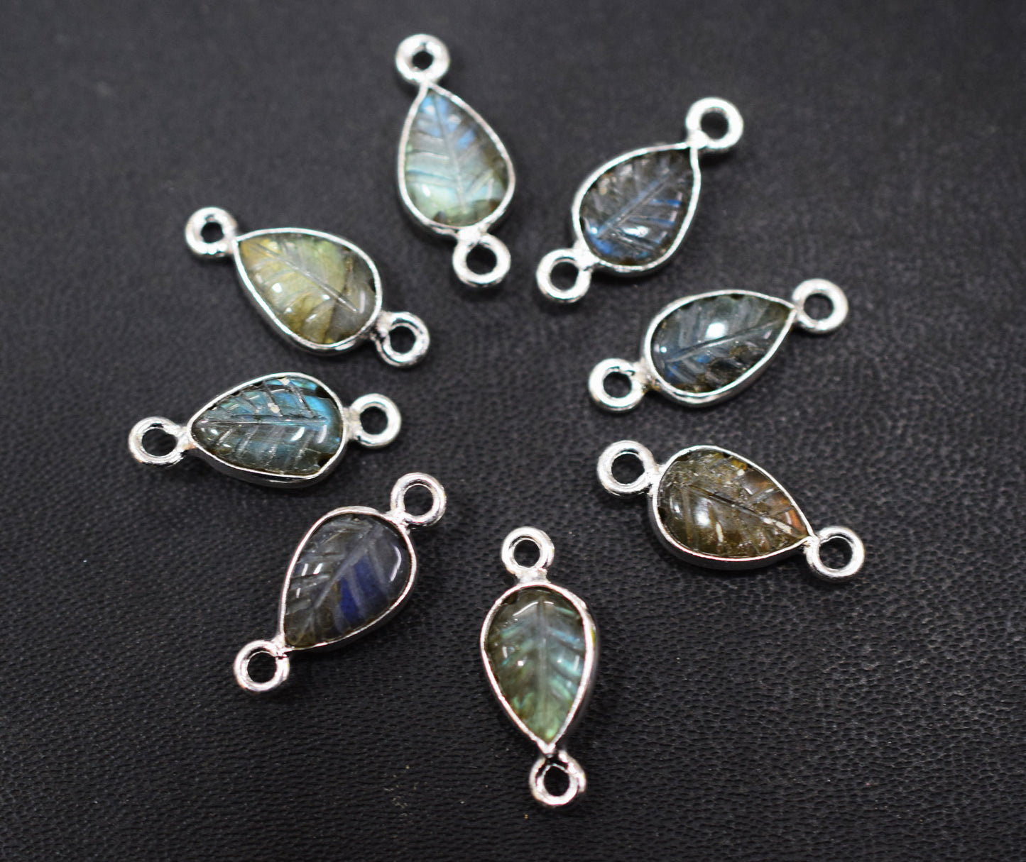 Labradorite Hand Carved Leaf Shape Connector , Sold By Piece , 8x12 mm , RB-6567