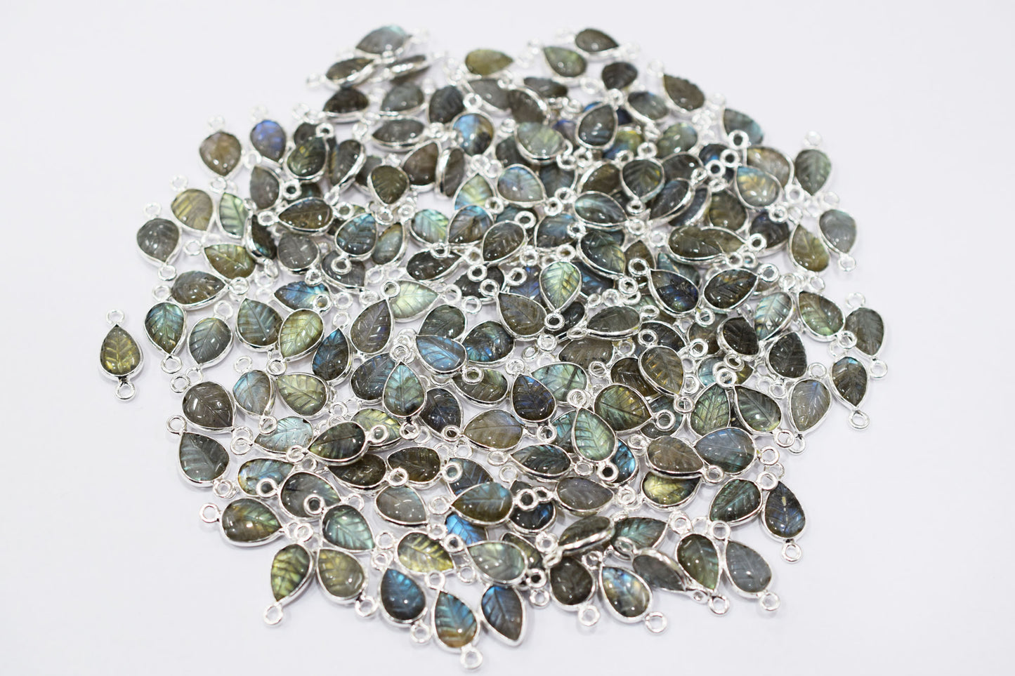 Labradorite Hand Carved Leaf Shape Connector , Sold By Piece , 8x12 mm , RB-6567