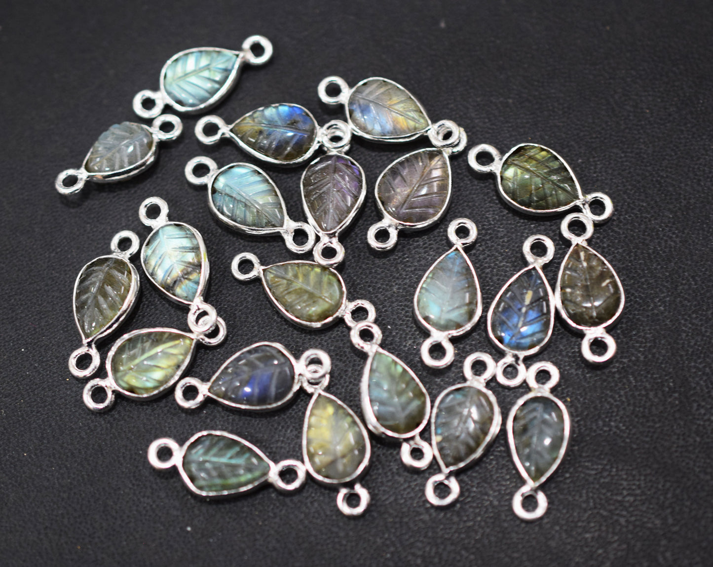 Labradorite Hand Carved Leaf Shape Connector , Sold By Piece , 8x12 mm , RB-6567