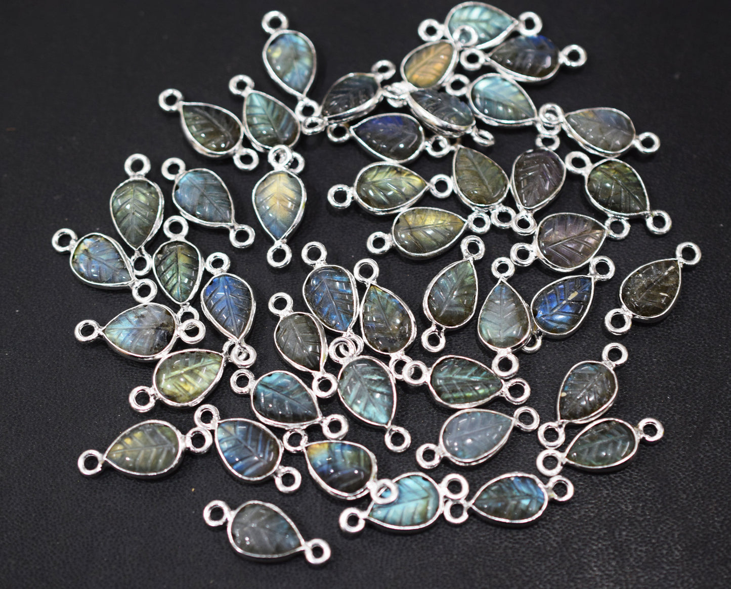 Labradorite Hand Carved Leaf Shape Connector , Sold By Piece , 8x12 mm , RB-6567
