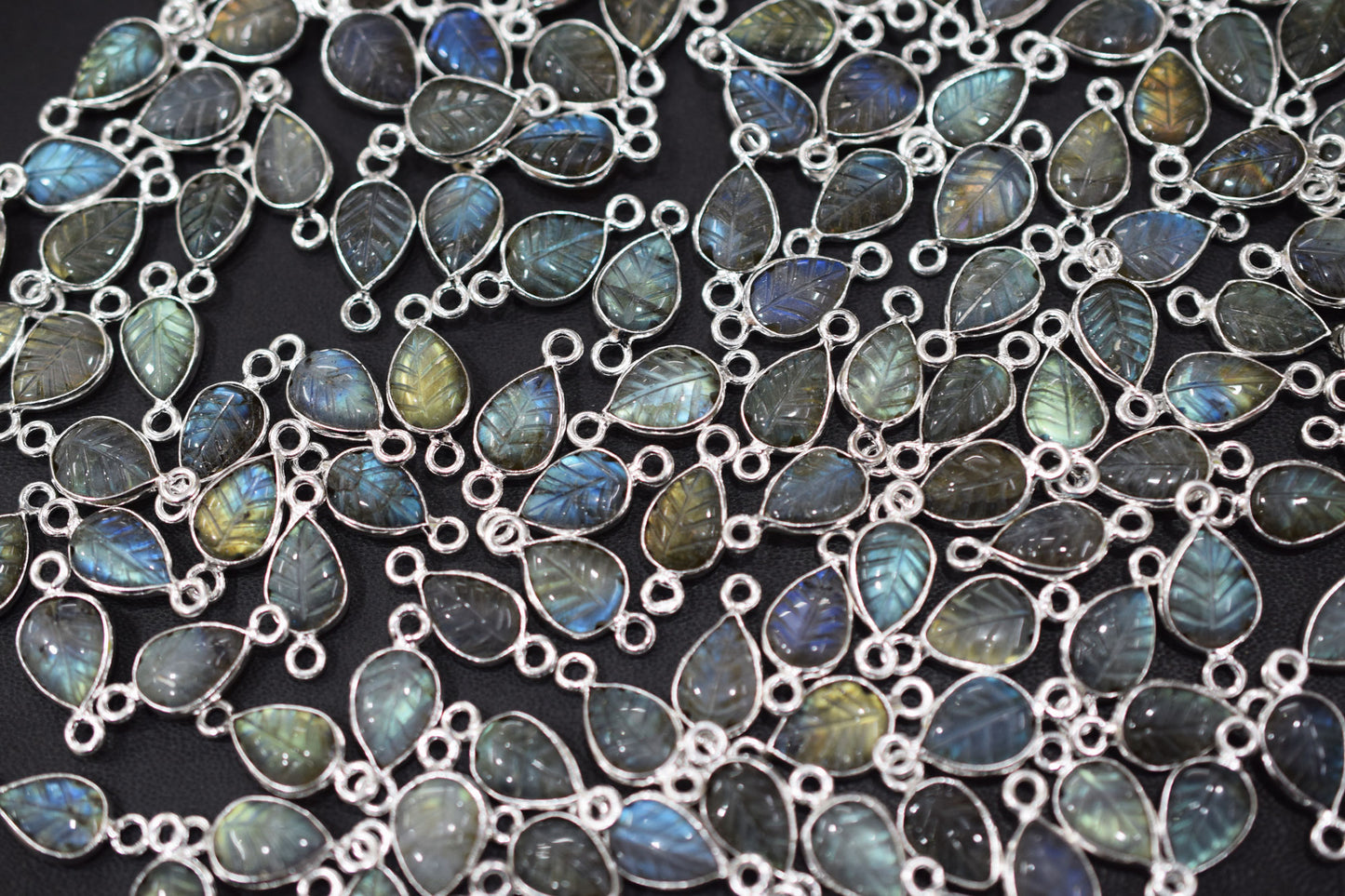 Labradorite Hand Carved Leaf Shape Connector , Sold By Piece , 8x12 mm , RB-6567