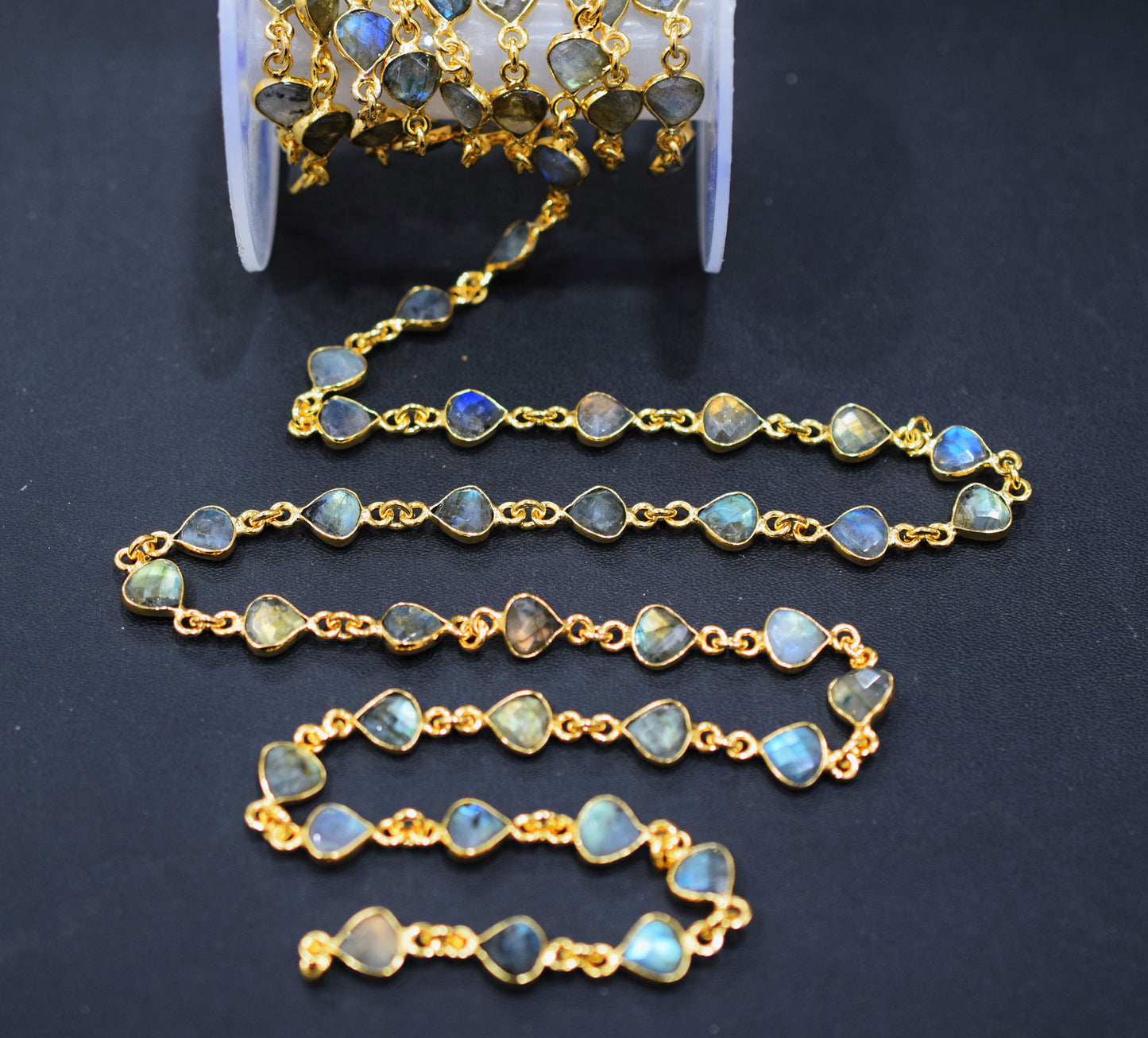 Labradorite Faceted Heart Shape Connector Chain , 8x8 mm , RB-6570