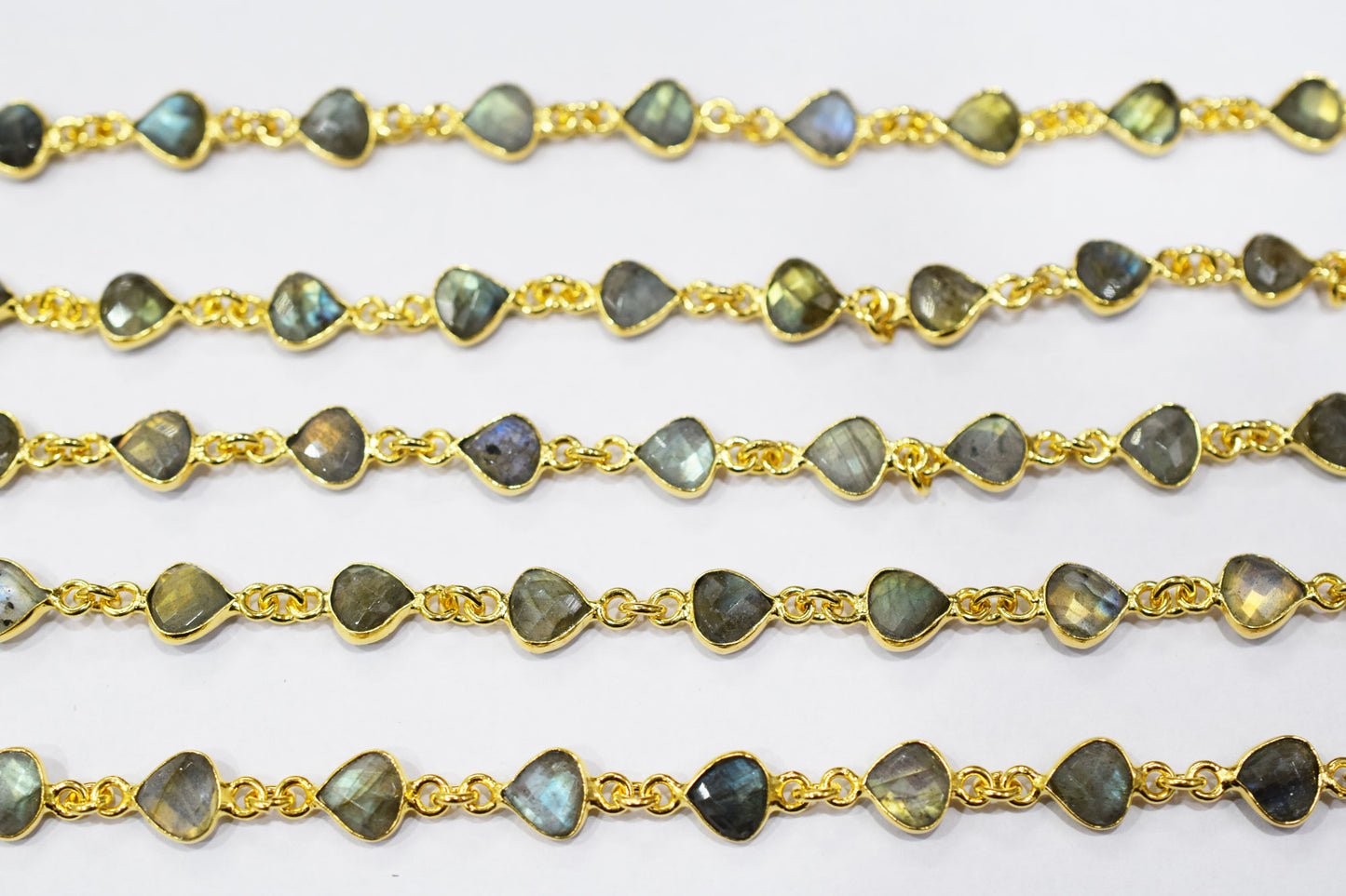 Labradorite Faceted Heart Shape Connector Chain , 8x8 mm , RB-6570