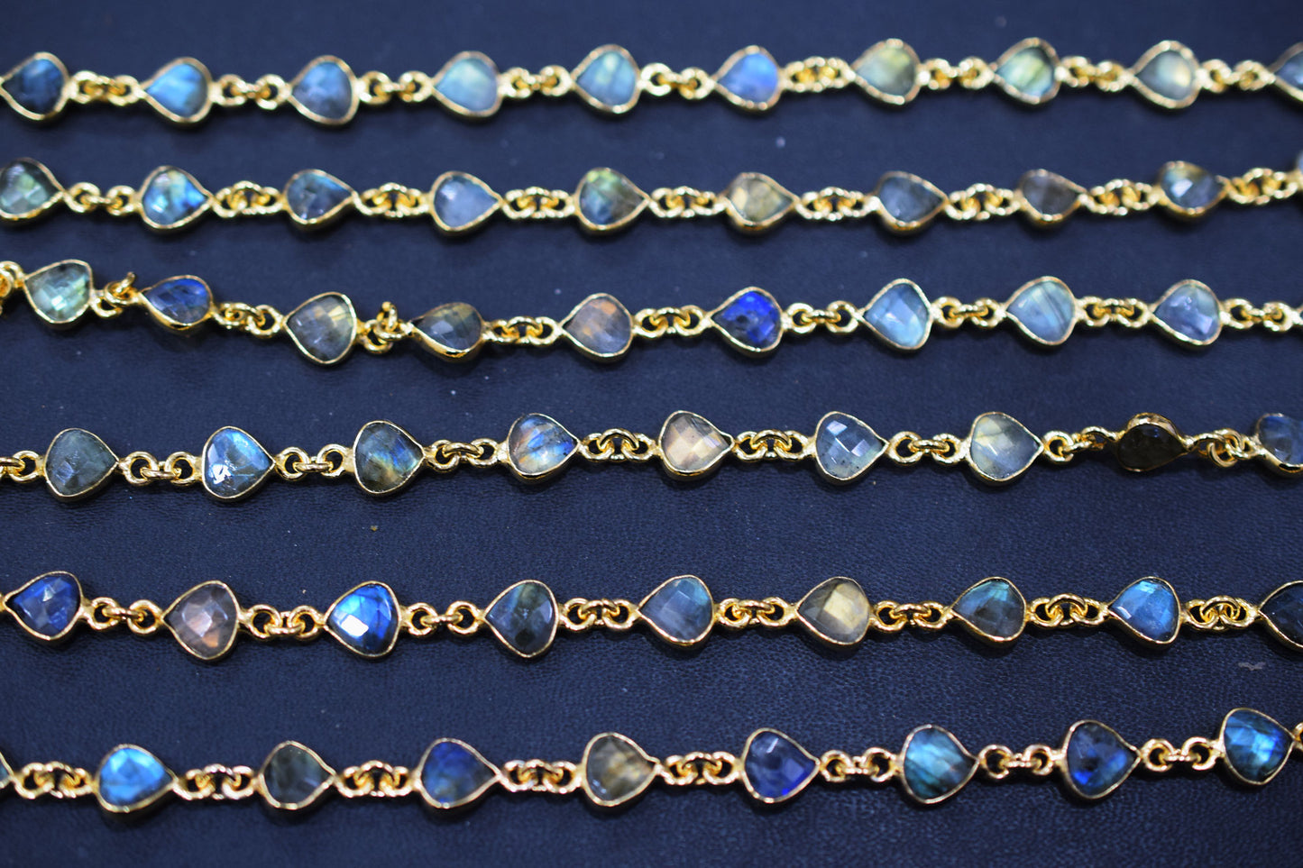 Labradorite Faceted Heart Shape Connector Chain , 8x8 mm , RB-6570