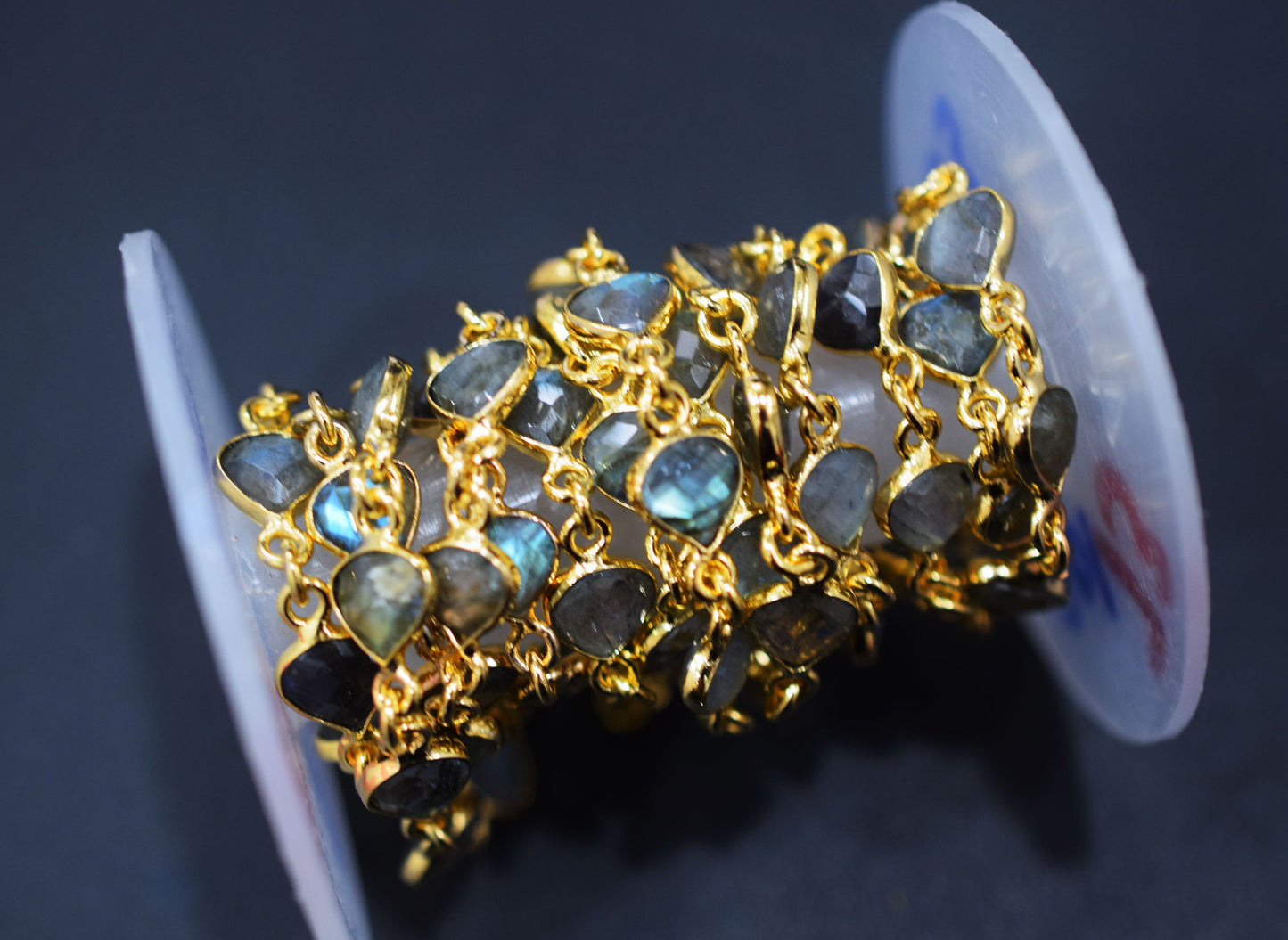 Labradorite Faceted Heart Shape Connector Chain , 8x8 mm , RB-6570