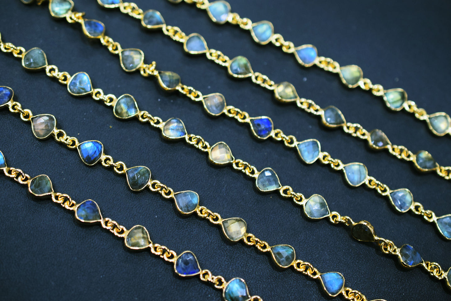 Labradorite Faceted Heart Shape Connector Chain , 8x8 mm , RB-6570