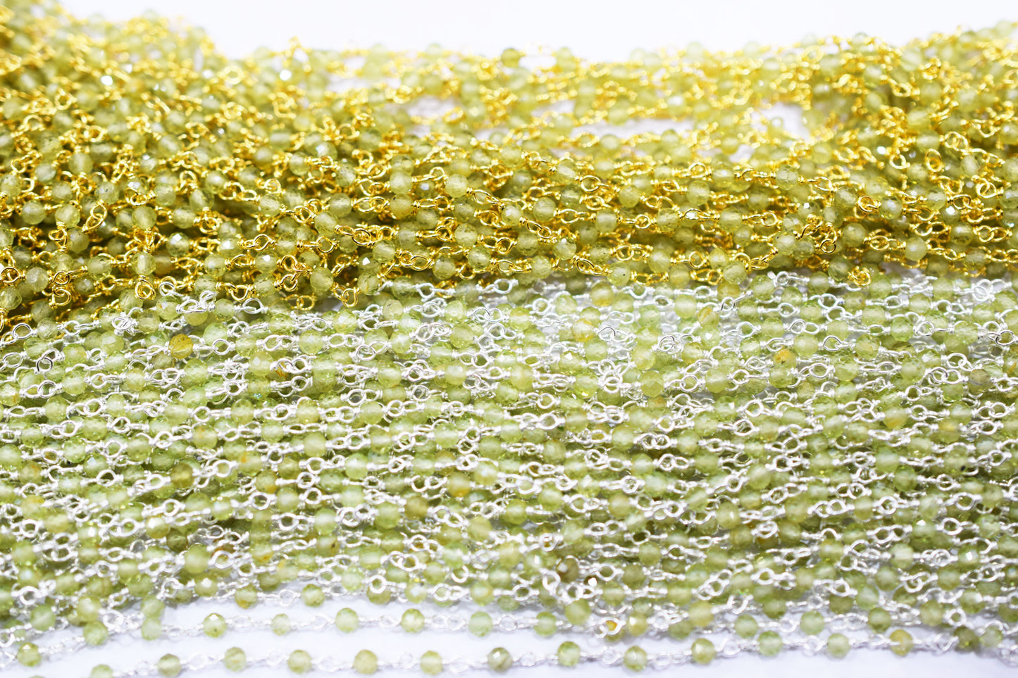 Peridot Faceted Round Shape Rosary Beaded Chain , 4 mm , RB-6571