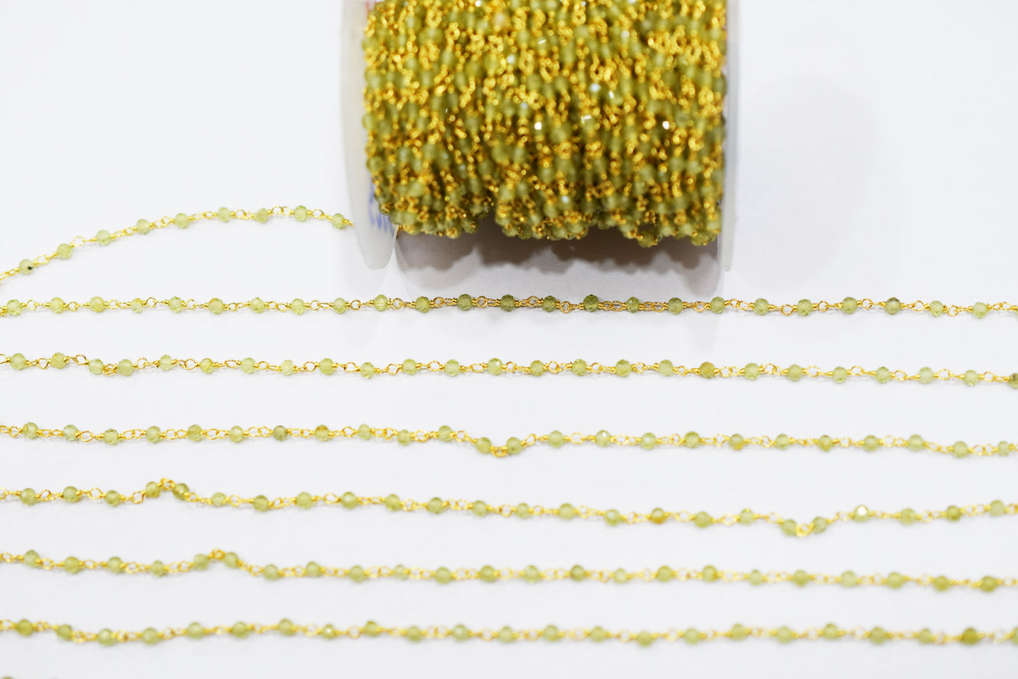 Peridot Faceted Round Shape Rosary Beaded Chain , 4 mm , RB-6571