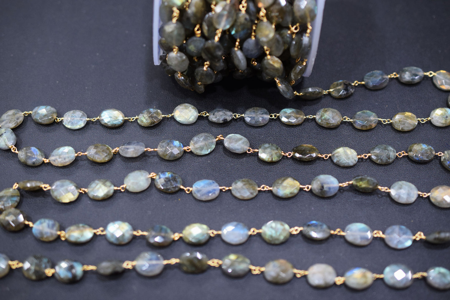 Labradorite Faceted Oval Shape Rosary Beaded Chain , 8x10 mm , RB-6572