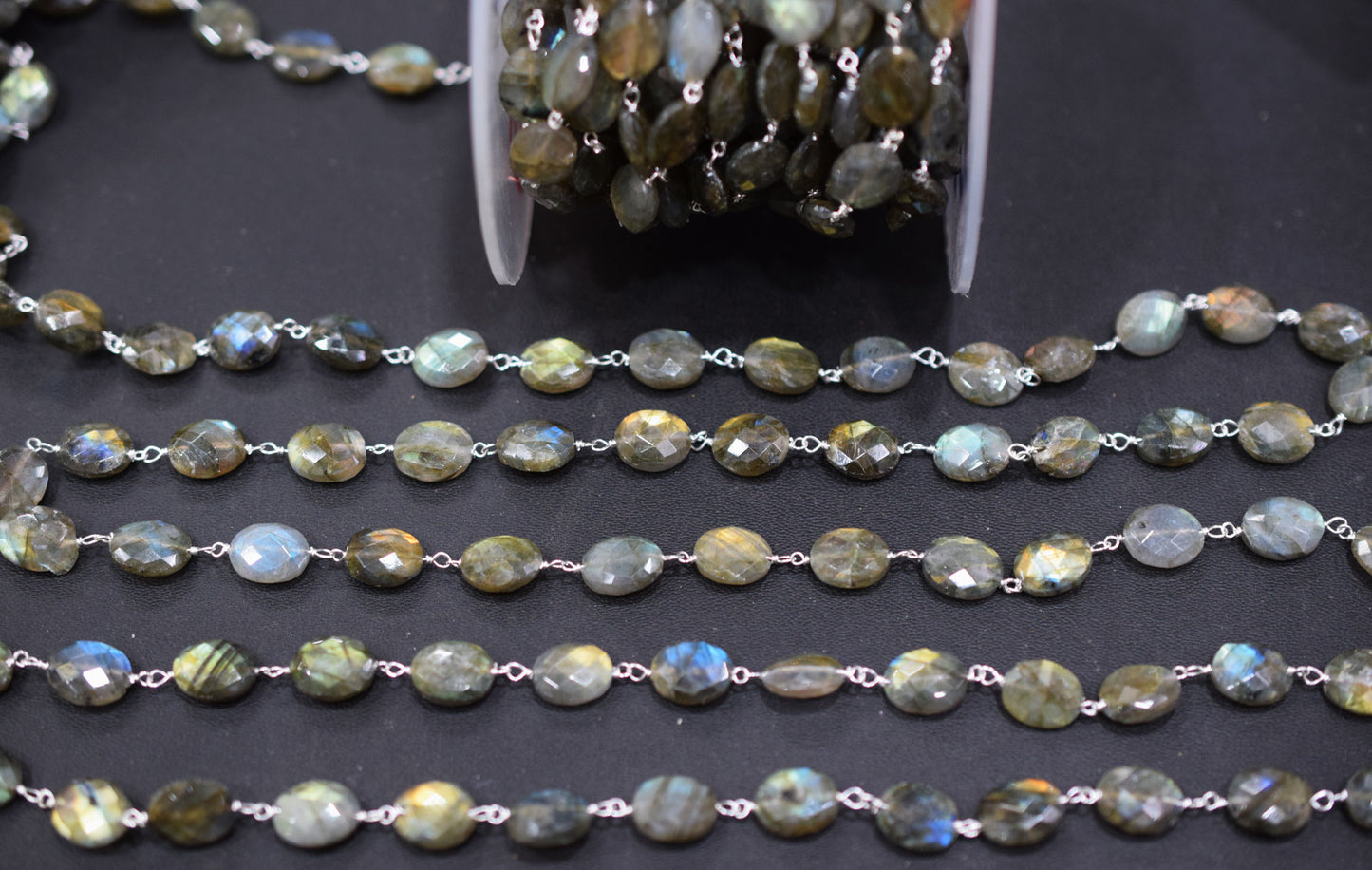 Labradorite Faceted Oval Shape Rosary Beaded Chain , 8x10 mm , RB-6572