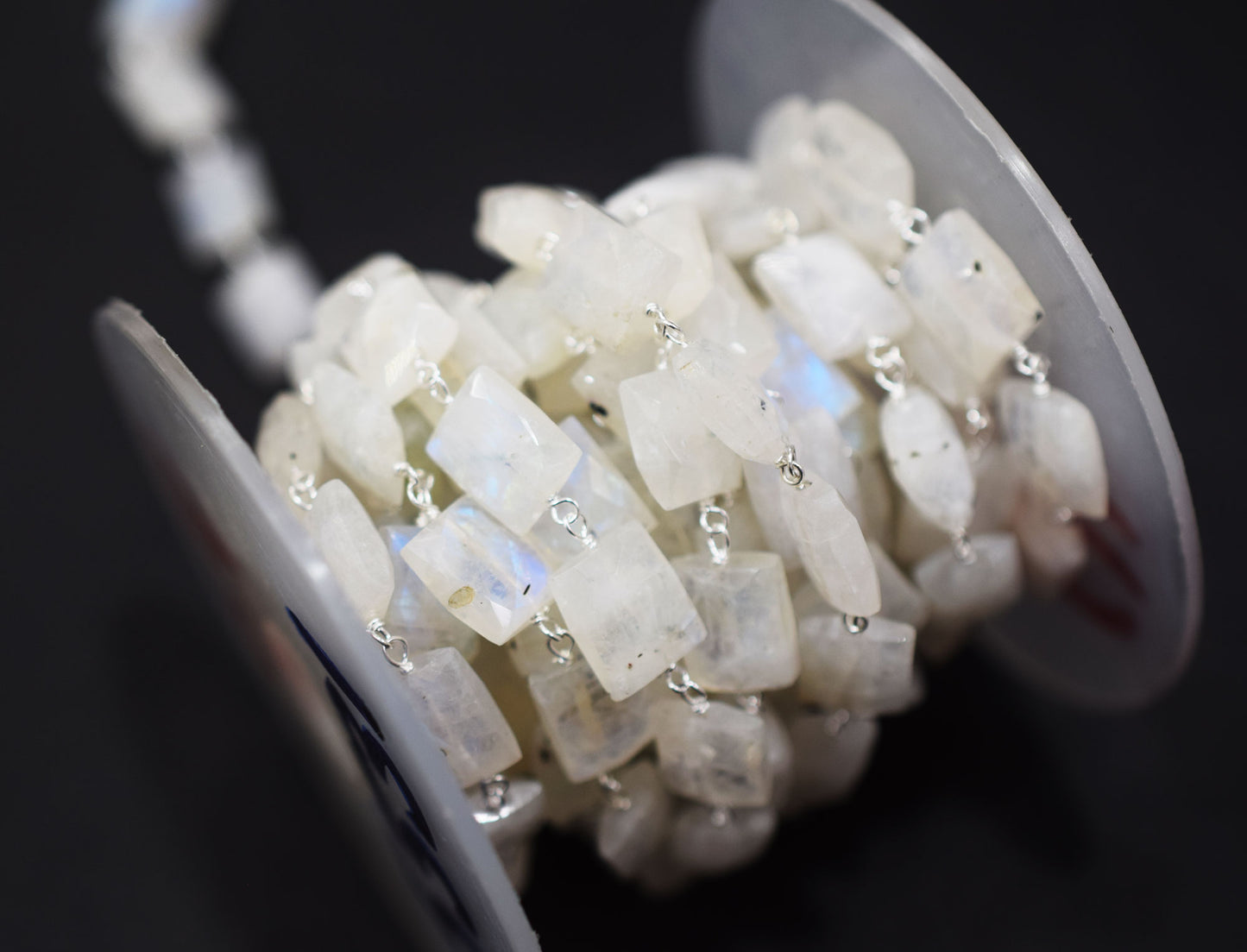 Rainbow Moonstone Faceted Chicklet Shape Rosary Beaded Chain , 8x10 mm , RB-6573
