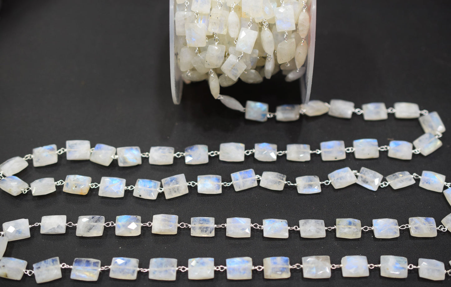 Rainbow Moonstone Faceted Chicklet Shape Rosary Beaded Chain , 8x10 mm , RB-6573