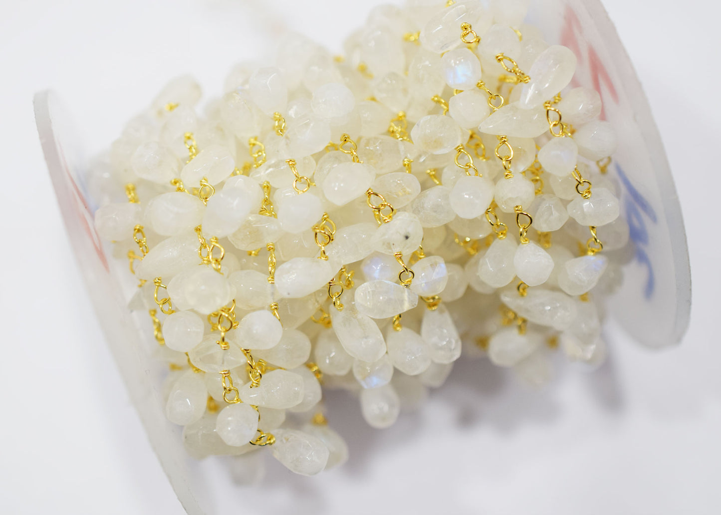 Organic Cut Rainbow Moonstone Faceted Tear Drops Shape Rosary Beaded Chain , 5x9 mm , RB-6575