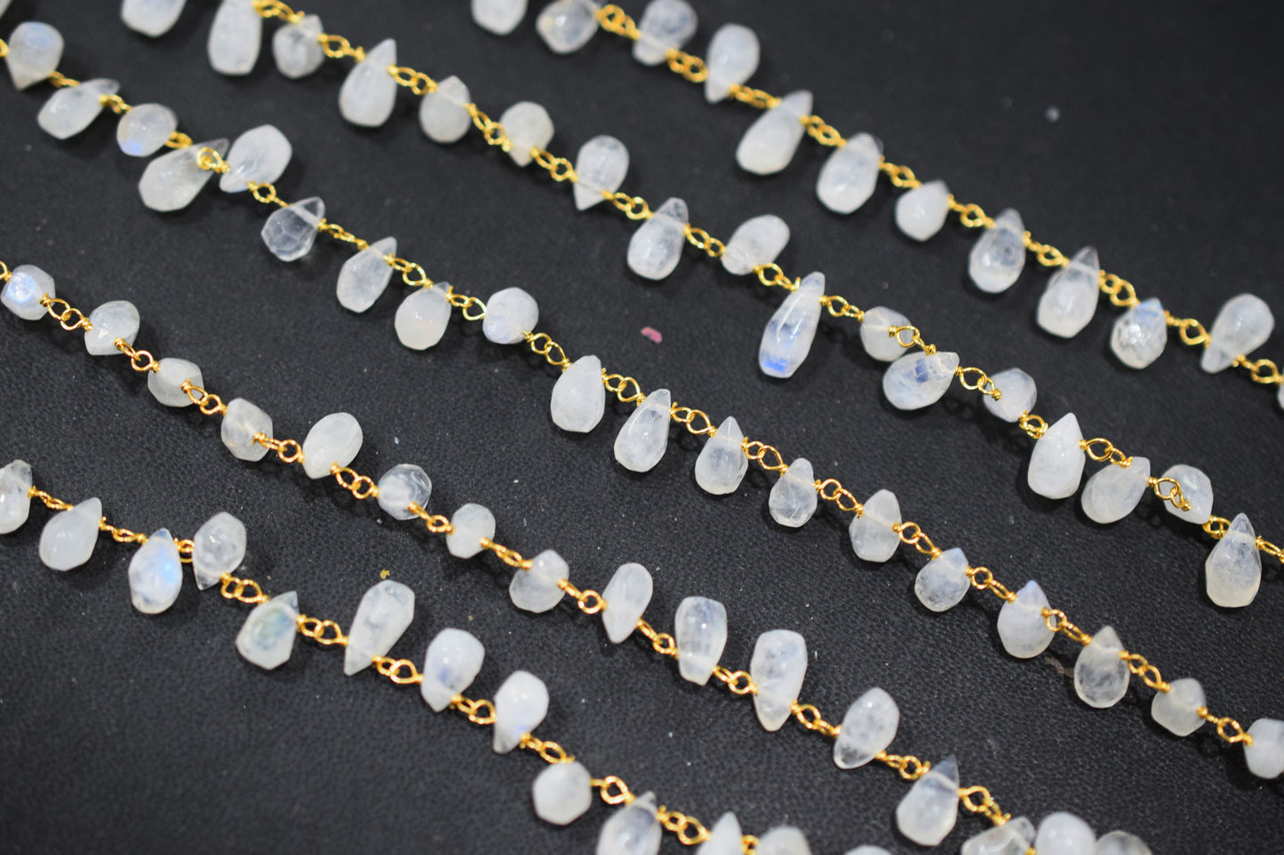 Organic Cut Rainbow Moonstone Faceted Tear Drops Shape Rosary Beaded Chain , 5x9 mm , RB-6575