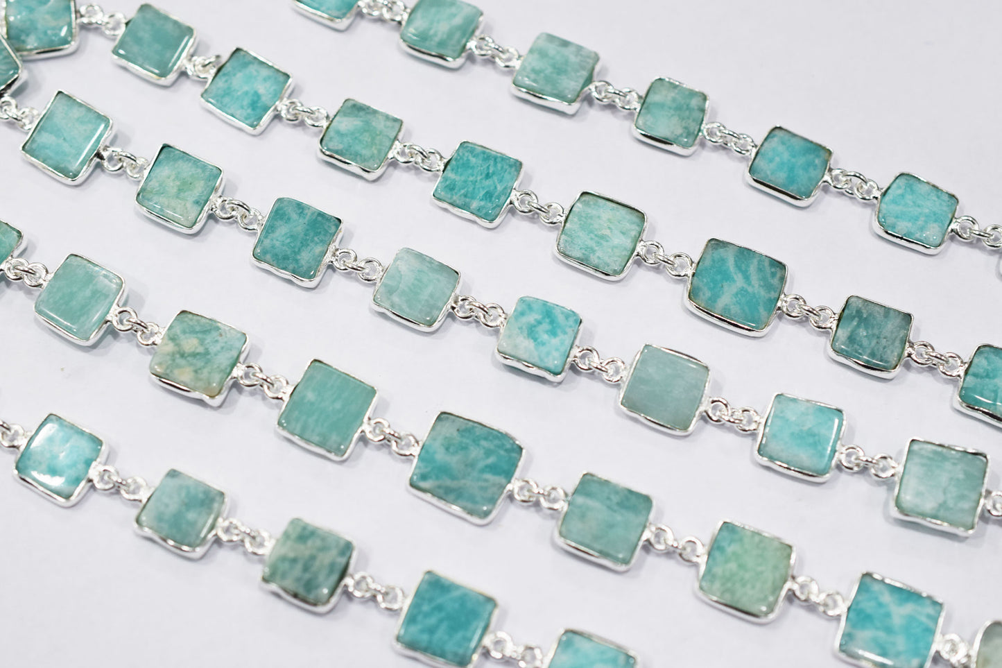 Amazonite Square Cut Shape Connector Chain , 10x10 - 12x12 mm , RB-6576