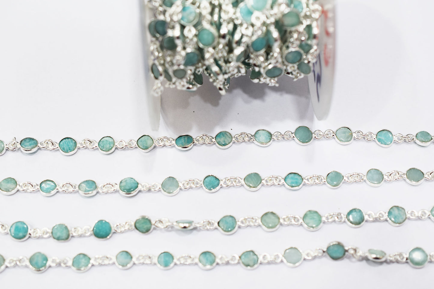 Amazonite Coin Shape Connector Chain , 7 mm , RB-6577