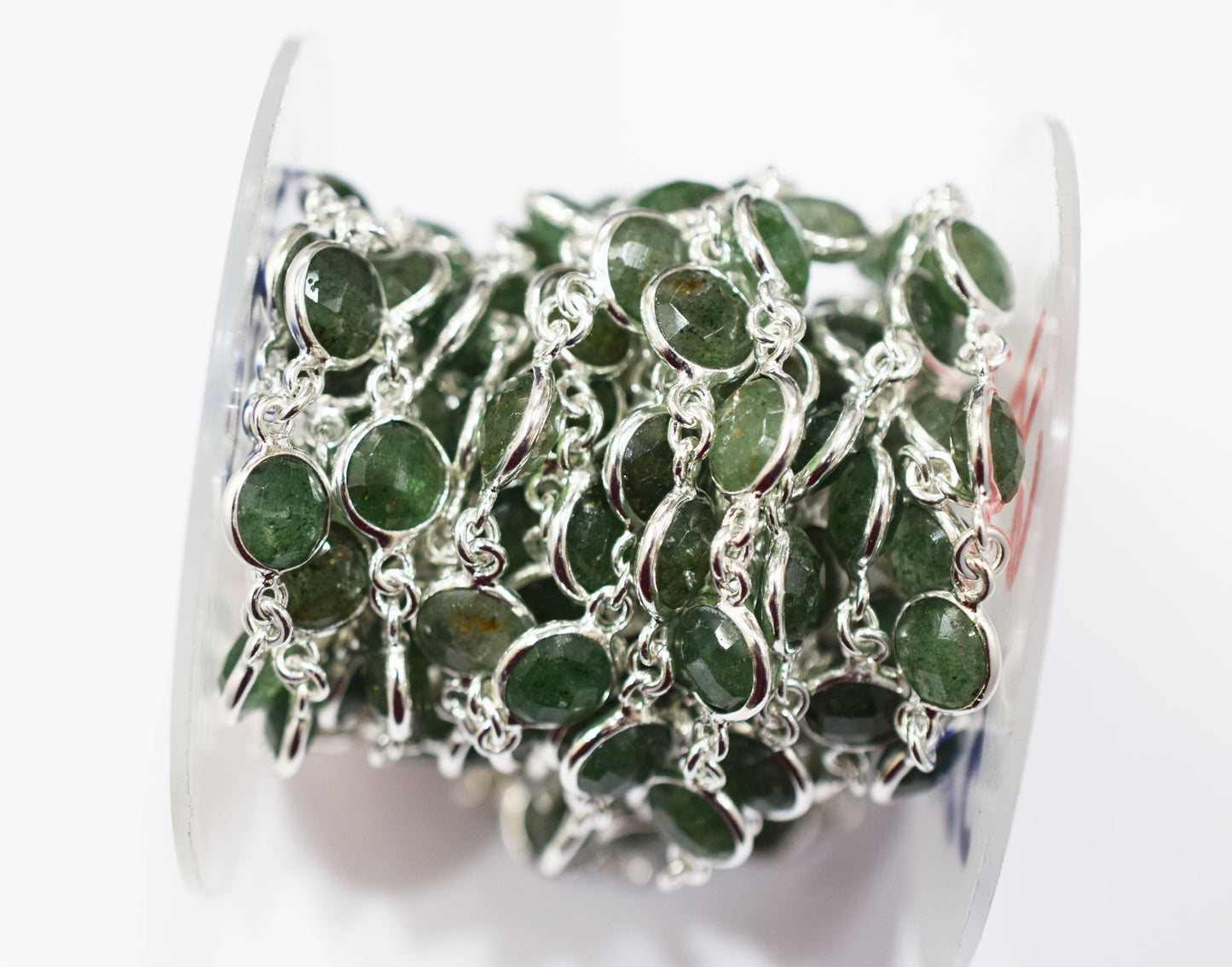 Green Strawberry Quartz Faceted Coin Shape Connector Chain , 9 mm , RB-6579