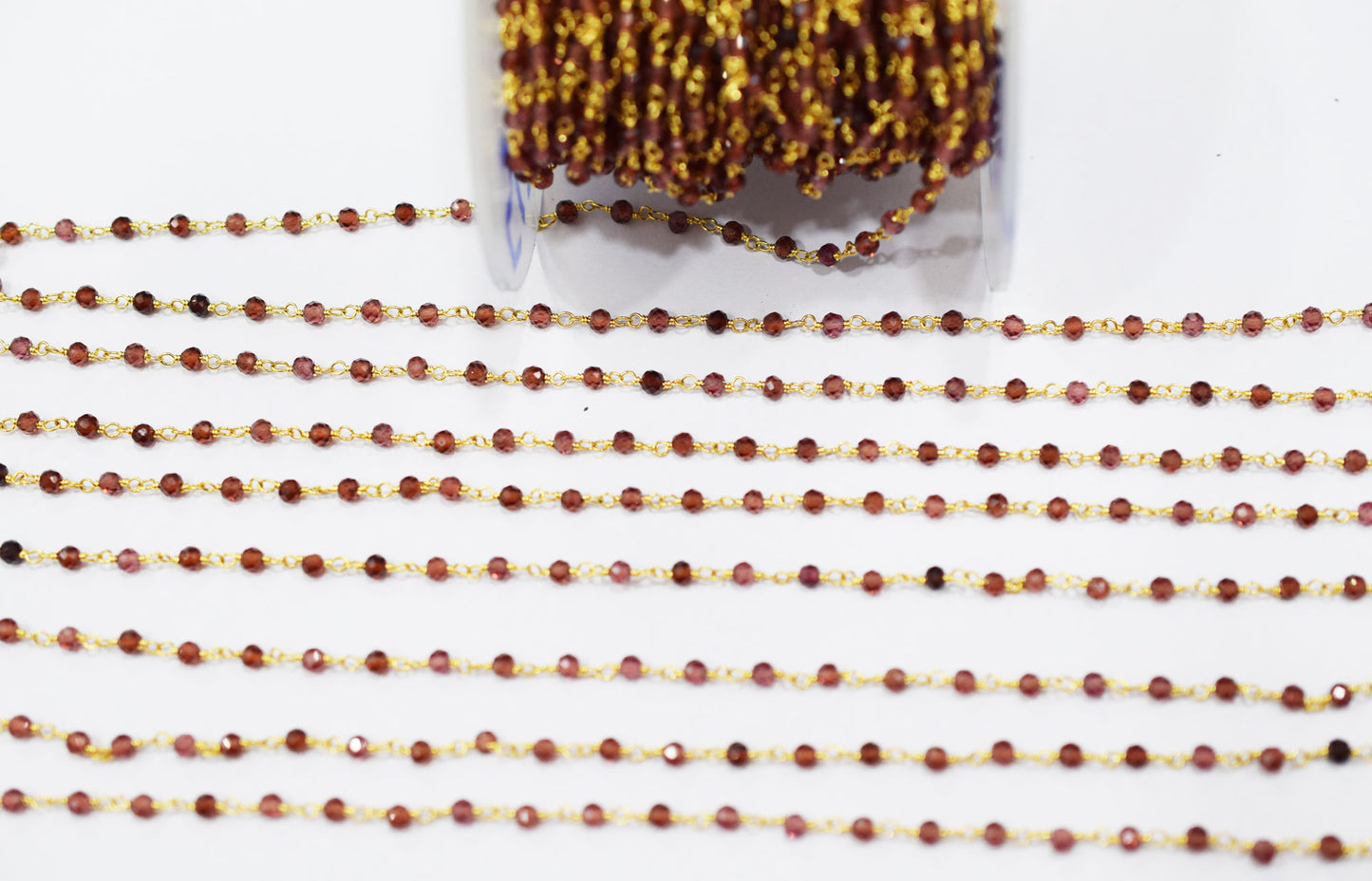 Mozambique Garnet Faceted Round Shape Rosary Beaded Chain , 3 - 3.50 mm , RB-6580