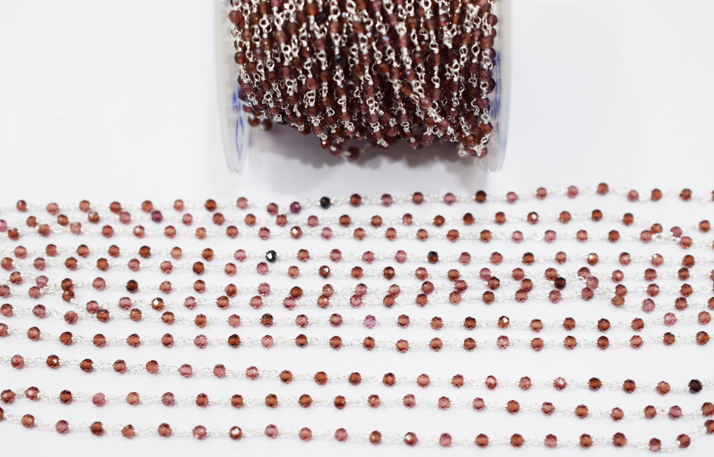 Mozambique Garnet Faceted Round Shape Rosary Beaded Chain , 3 - 3.50 mm , RB-6580
