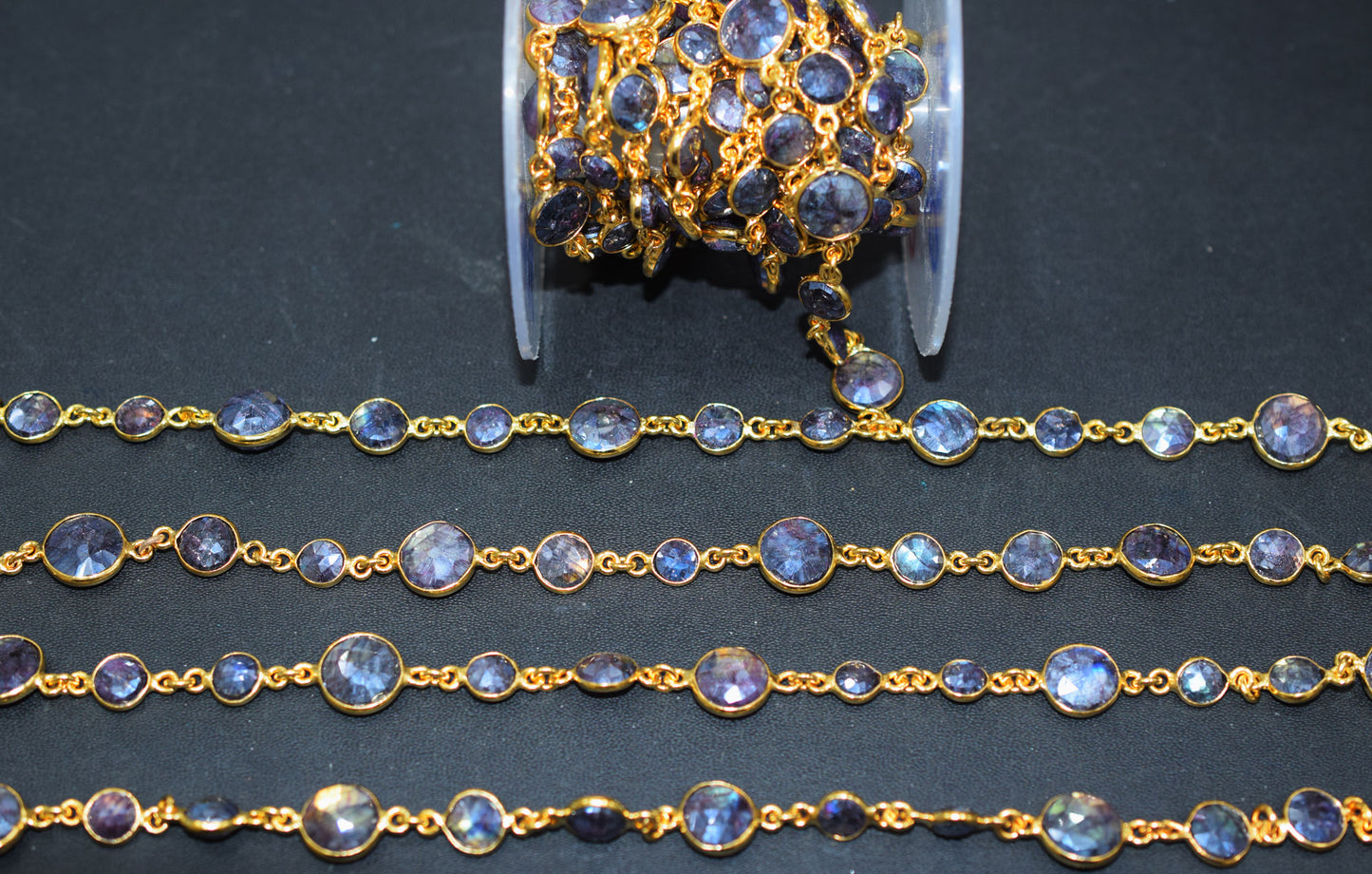 Mystic Coated Purple Labradorite Faceted Coin Shape Connector Chain , 7 - 11 mm , RB-6582