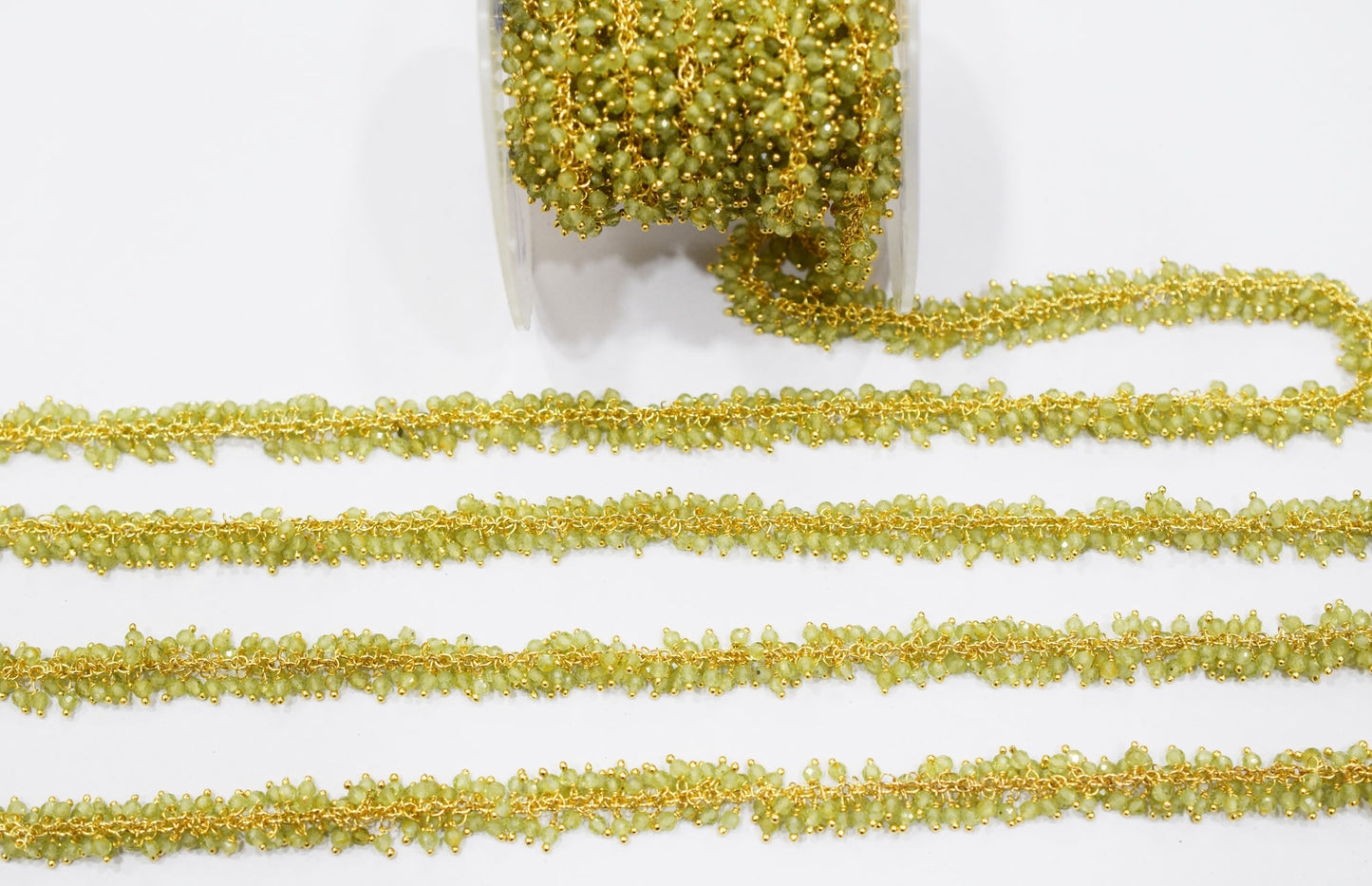 Peridot Faceted Round Shape Grape Chain , 3 mm , RB-6583