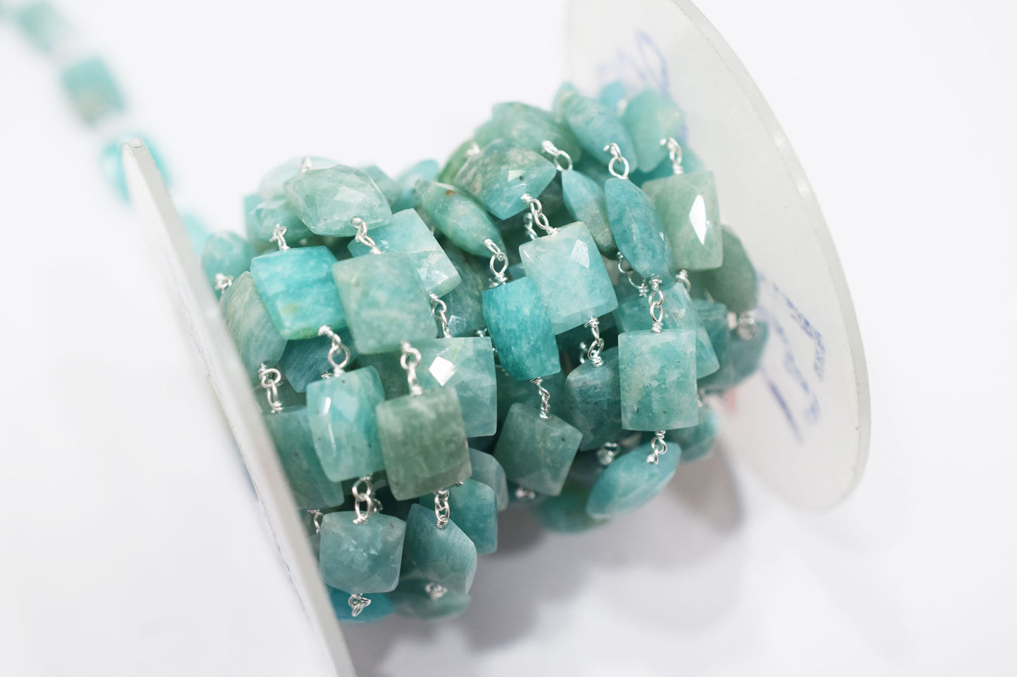 Amazonite Faceted Cushion Shape Rosary Beaded Chain , 9x10 mm , RB-6585