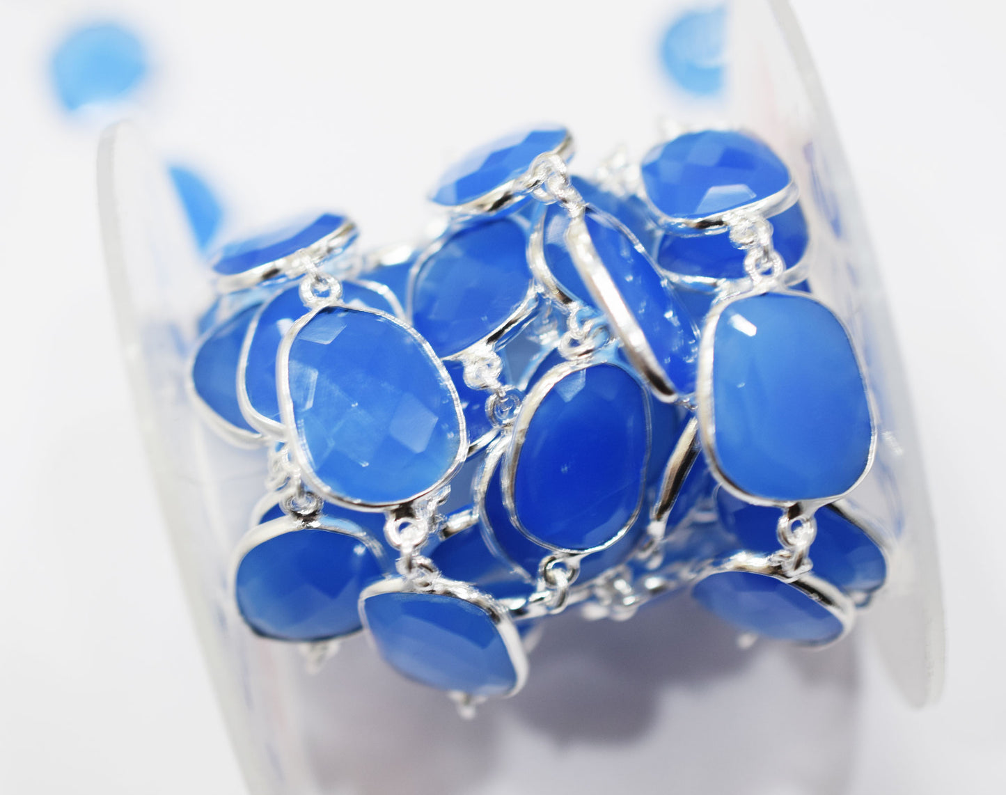 Baby Blue Chalcedony Slice Shape Connector Chain , 13x14 - 14x16 mm , RB-6586