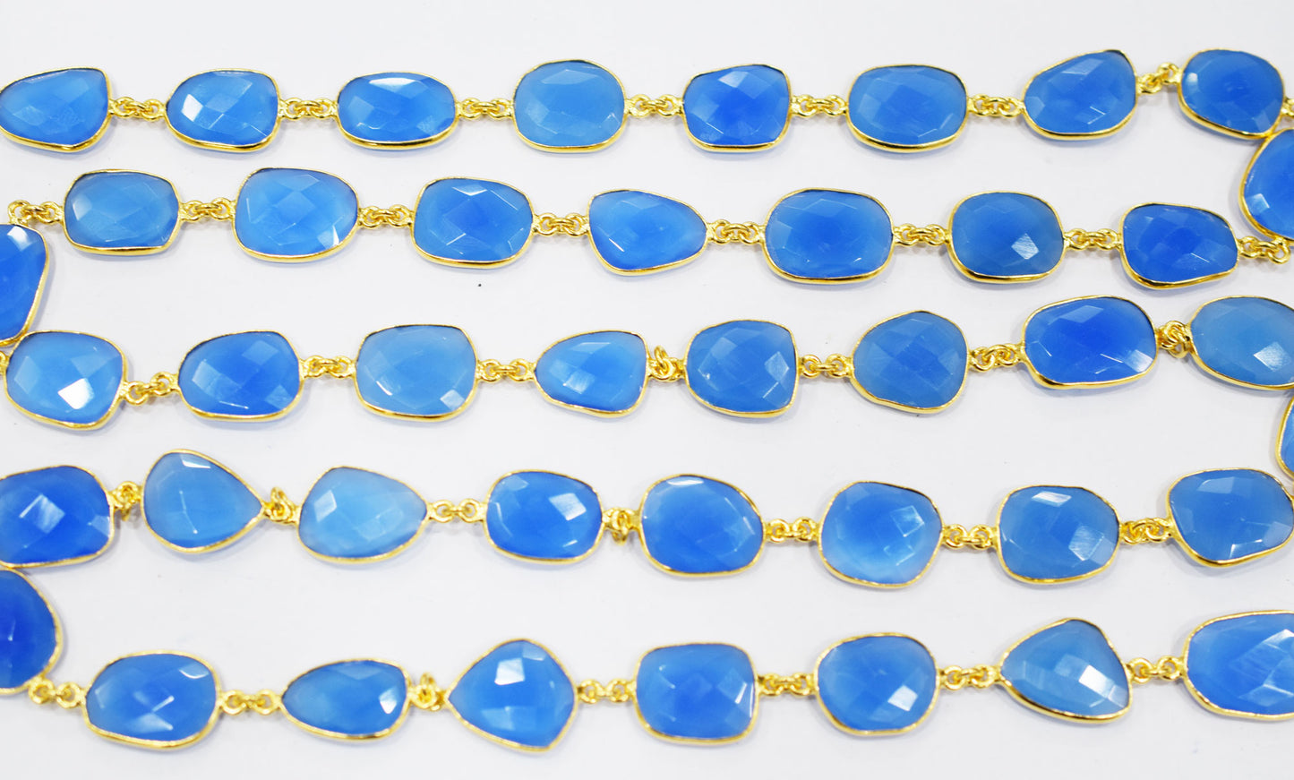 Baby Blue Chalcedony Slice Shape Connector Chain , 13x14 - 14x16 mm , RB-6586