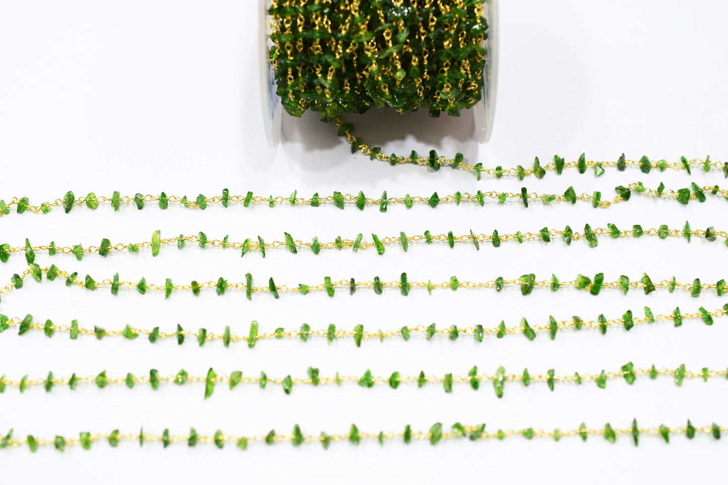 Chrome Diopside Rough Nuggets Rosary Beaded Chain , 3 - 5 mm , RB-6588