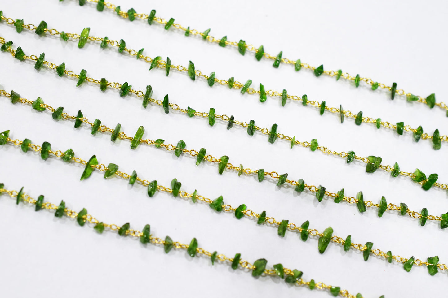 Chrome Diopside Rough Nuggets Rosary Beaded Chain , 3 - 5 mm , RB-6588
