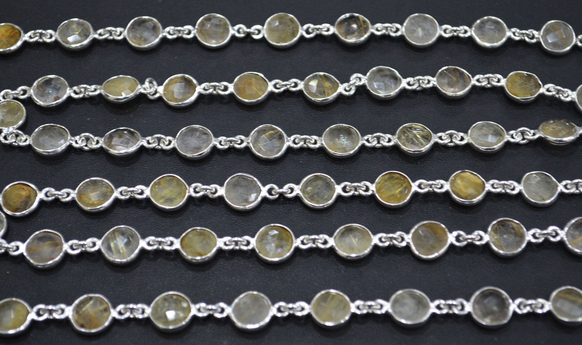 Golden Rutile Faceted Coin Shape Connector Chain , 8 mm , RB-6591