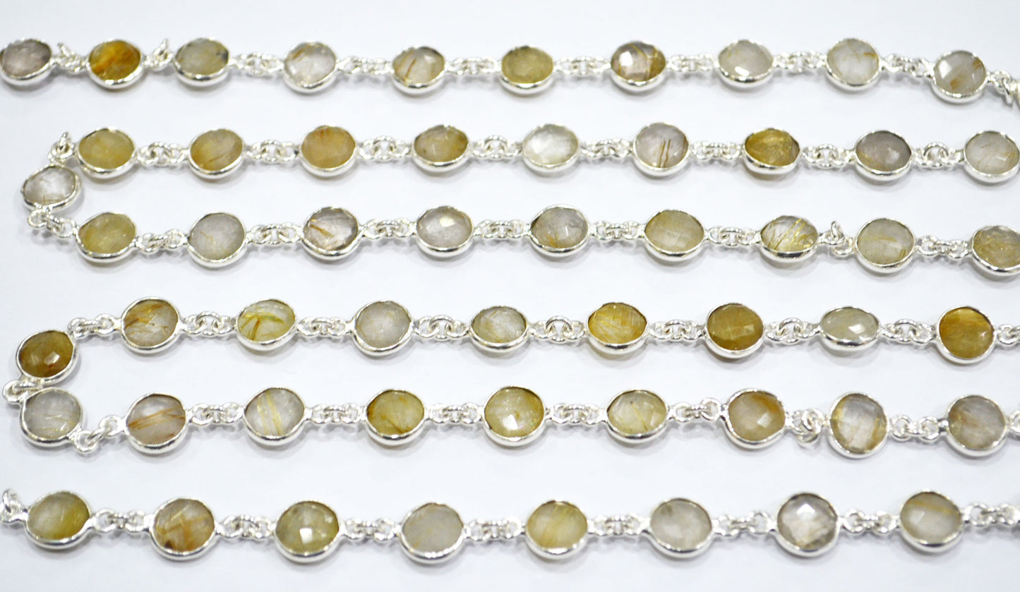 Golden Rutile Faceted Coin Shape Connector Chain , 8 mm , RB-6591