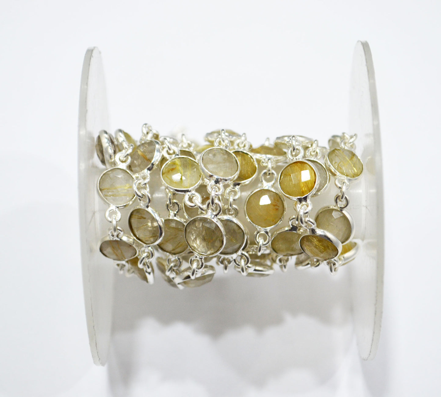 Golden Rutile Faceted Coin Shape Connector Chain , 8 mm , RB-6591