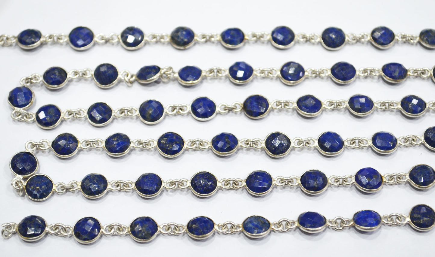 Lapis Lazuli Faceted Coin Shape Connector Chain , 8 mm , RB-6593