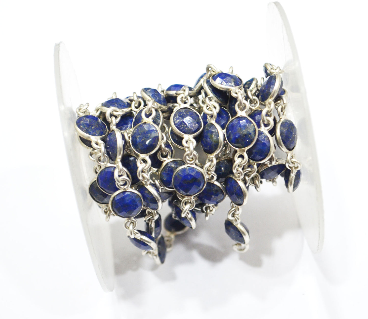 Lapis Lazuli Faceted Coin Shape Connector Chain , 8 mm , RB-6593