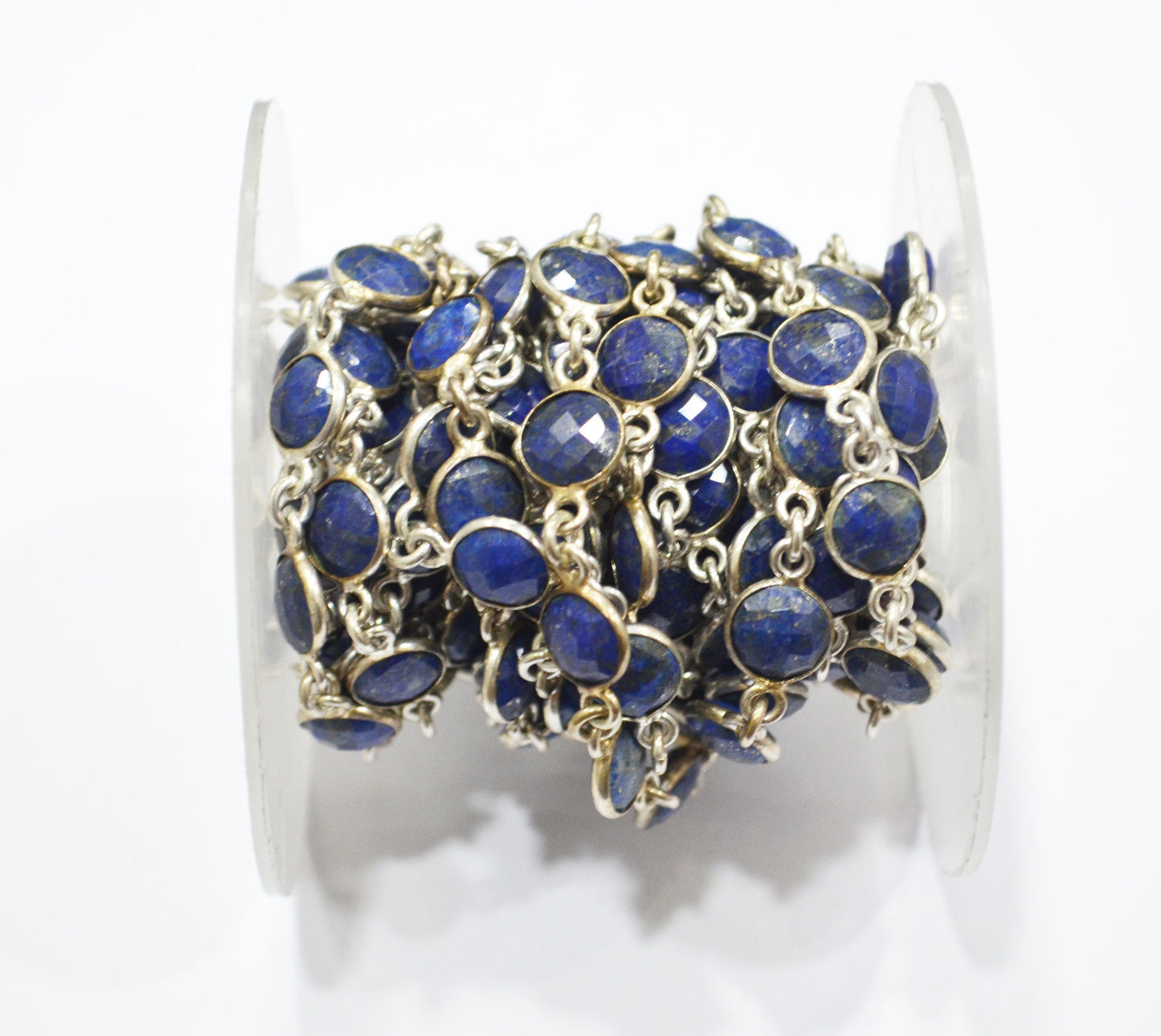 Lapis Lazuli Faceted Coin Shape Connector Chain , 8 mm , RB-6593
