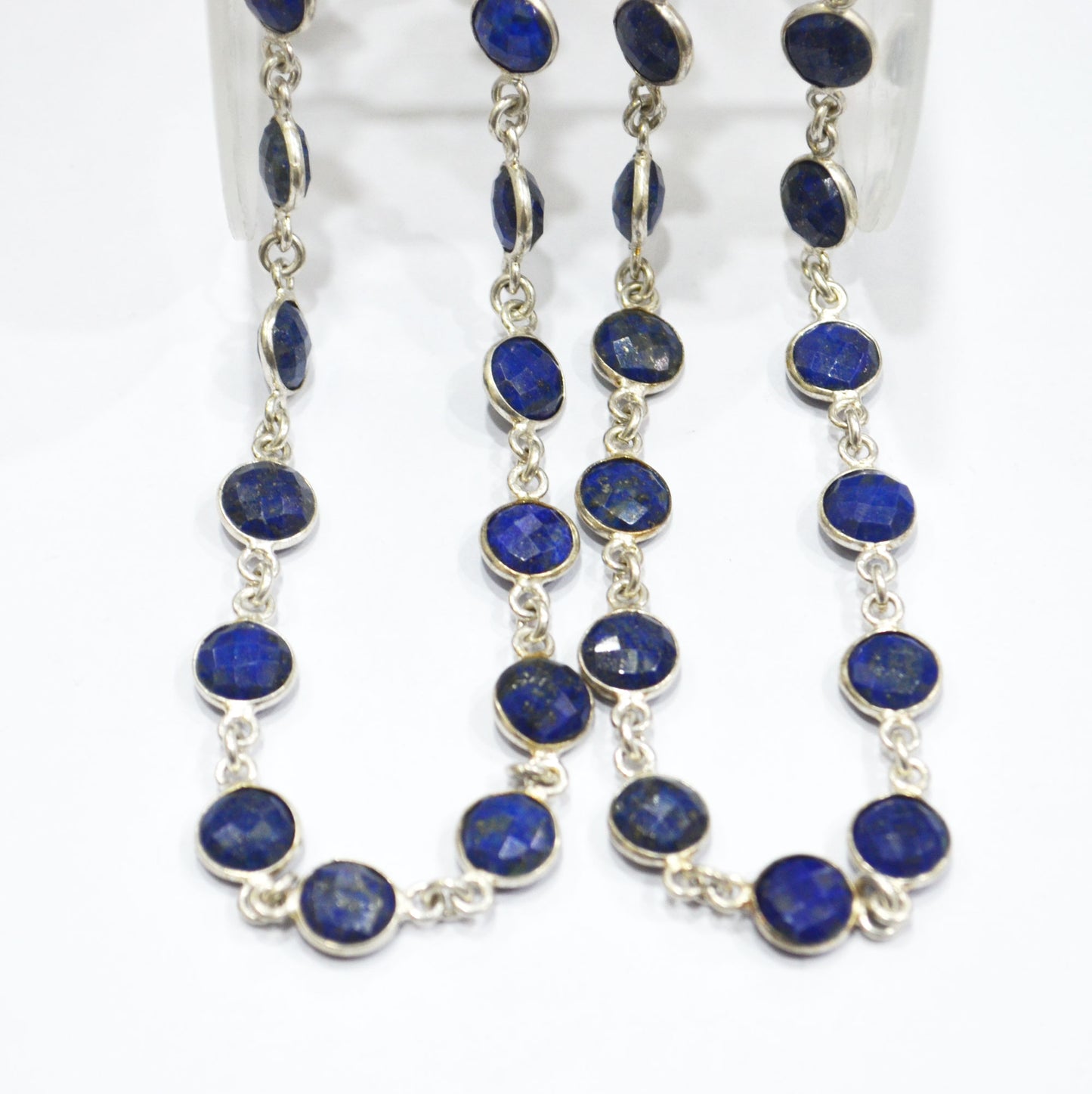 Lapis Lazuli Faceted Coin Shape Connector Chain , 8 mm , RB-6593