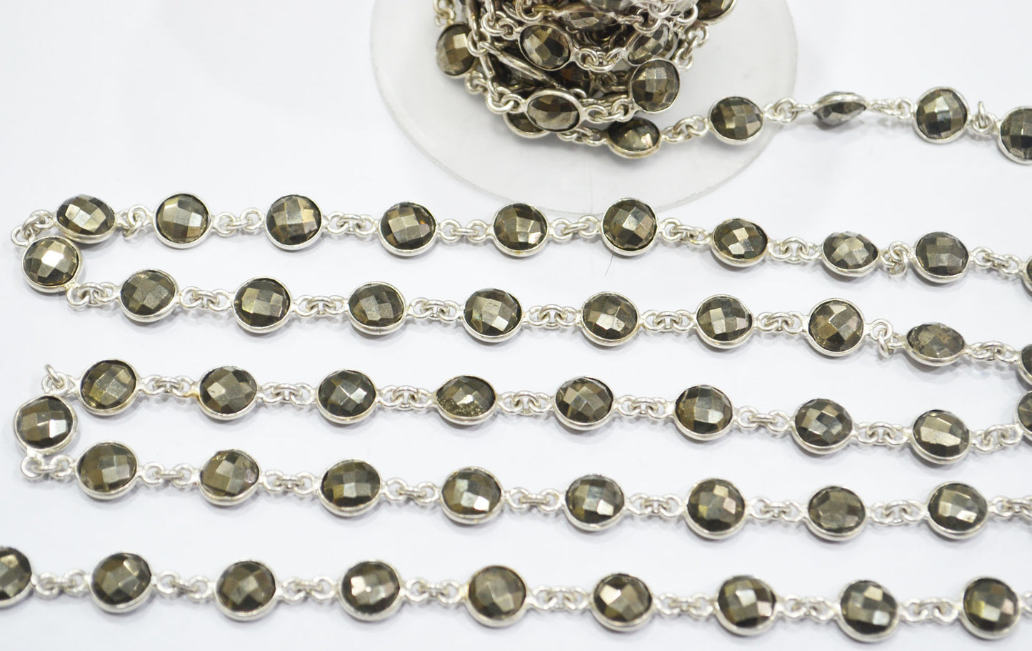Pyrite Faceted Coin Shape Connector Chain , 8 mm , RB-6594