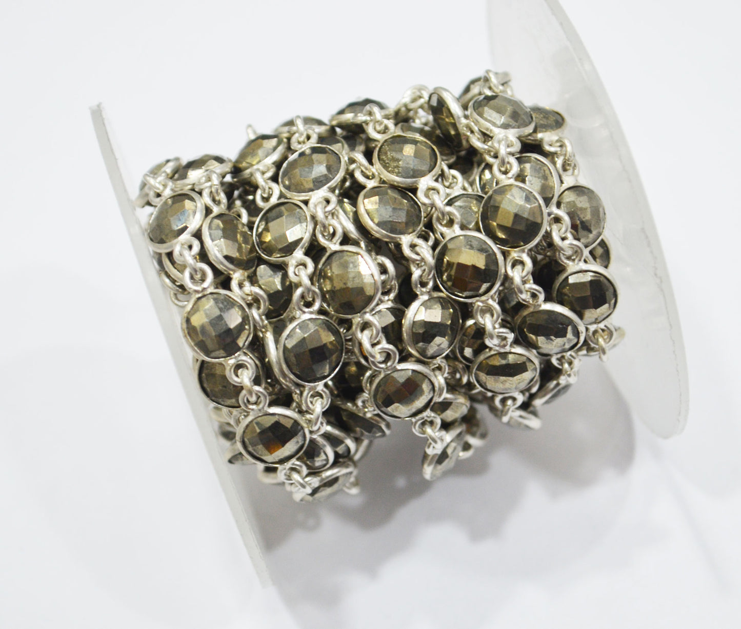 Pyrite Faceted Coin Shape Connector Chain , 8 mm , RB-6594