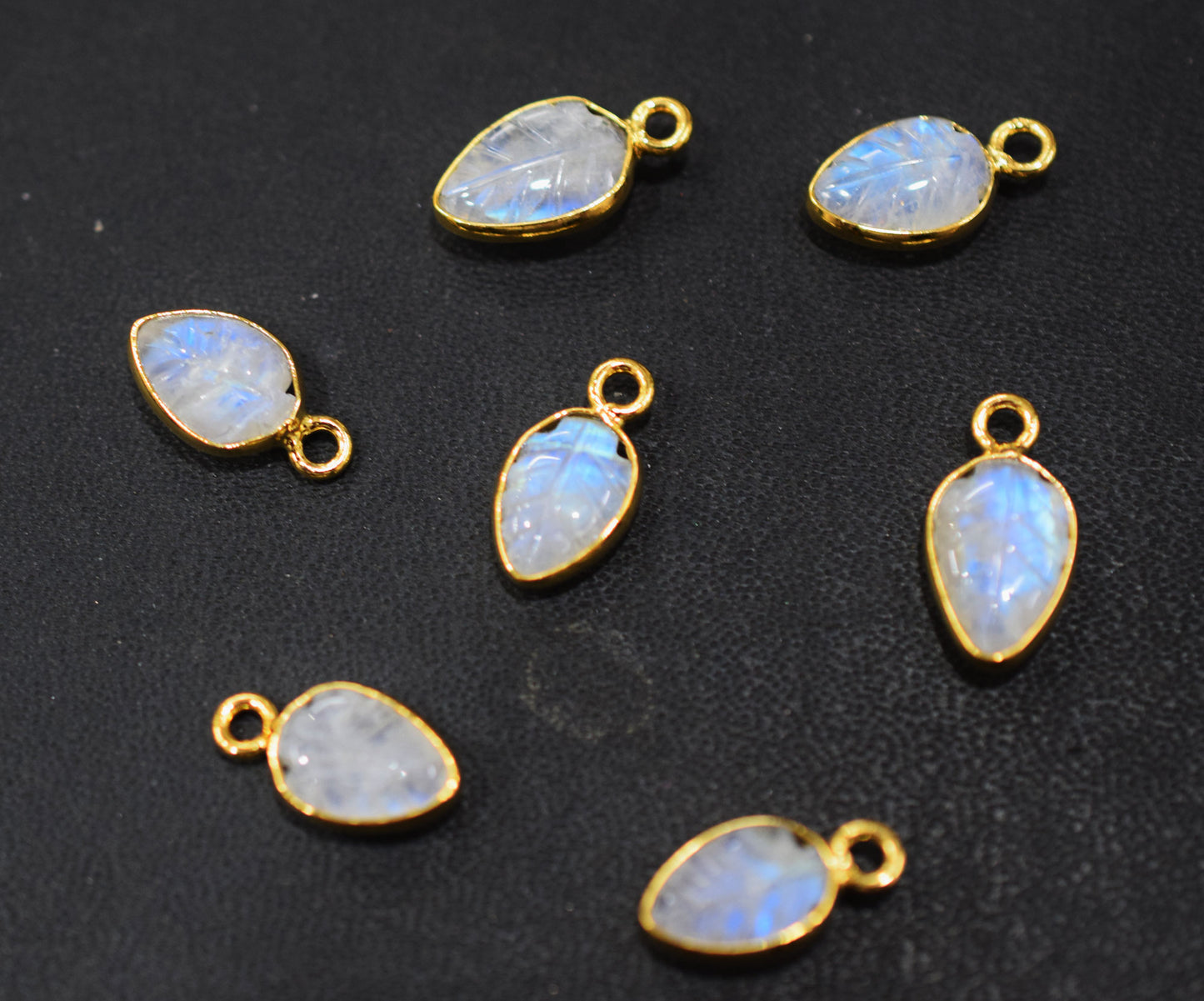Rainbow Moonstone Hand Carved Leaf Shape Connector , Sold By Piece , 8x12 mm , RB-6609