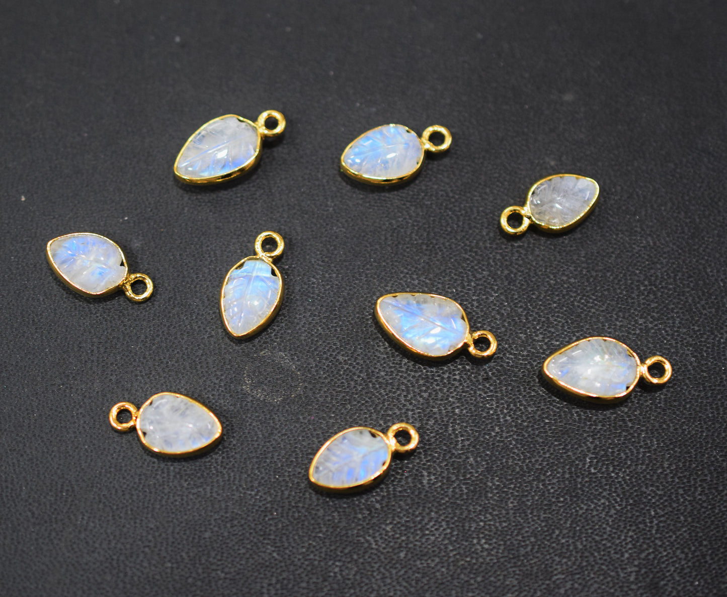 Rainbow Moonstone Hand Carved Leaf Shape Connector , Sold By Piece , 8x12 mm , RB-6609