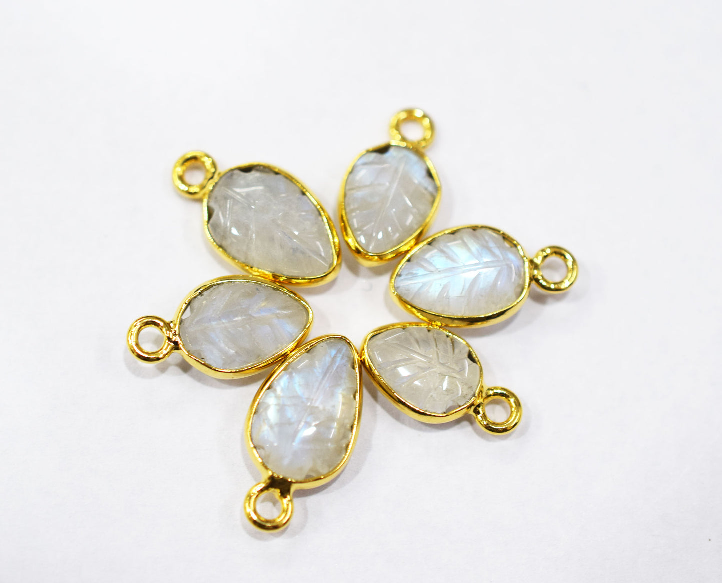 Rainbow Moonstone Hand Carved Leaf Shape Connector , Sold By Piece , 8x12 mm , RB-6609