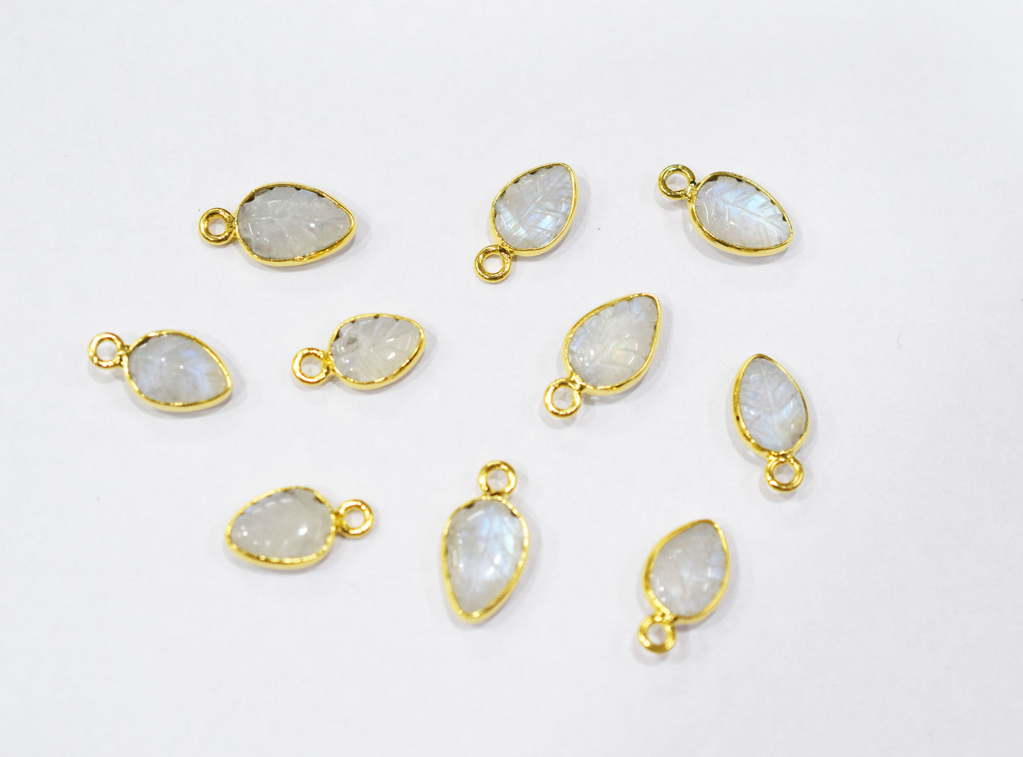 Rainbow Moonstone Hand Carved Leaf Shape Connector , Sold By Piece , 8x12 mm , RB-6609